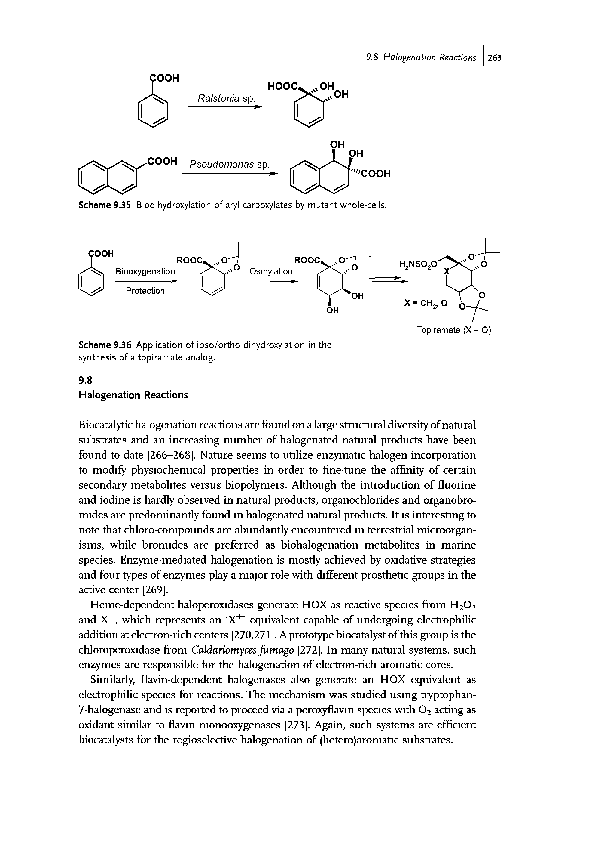 Scheme 9.35 Biodihydroxylation of aryl carboxylates by mutant whole-cells.