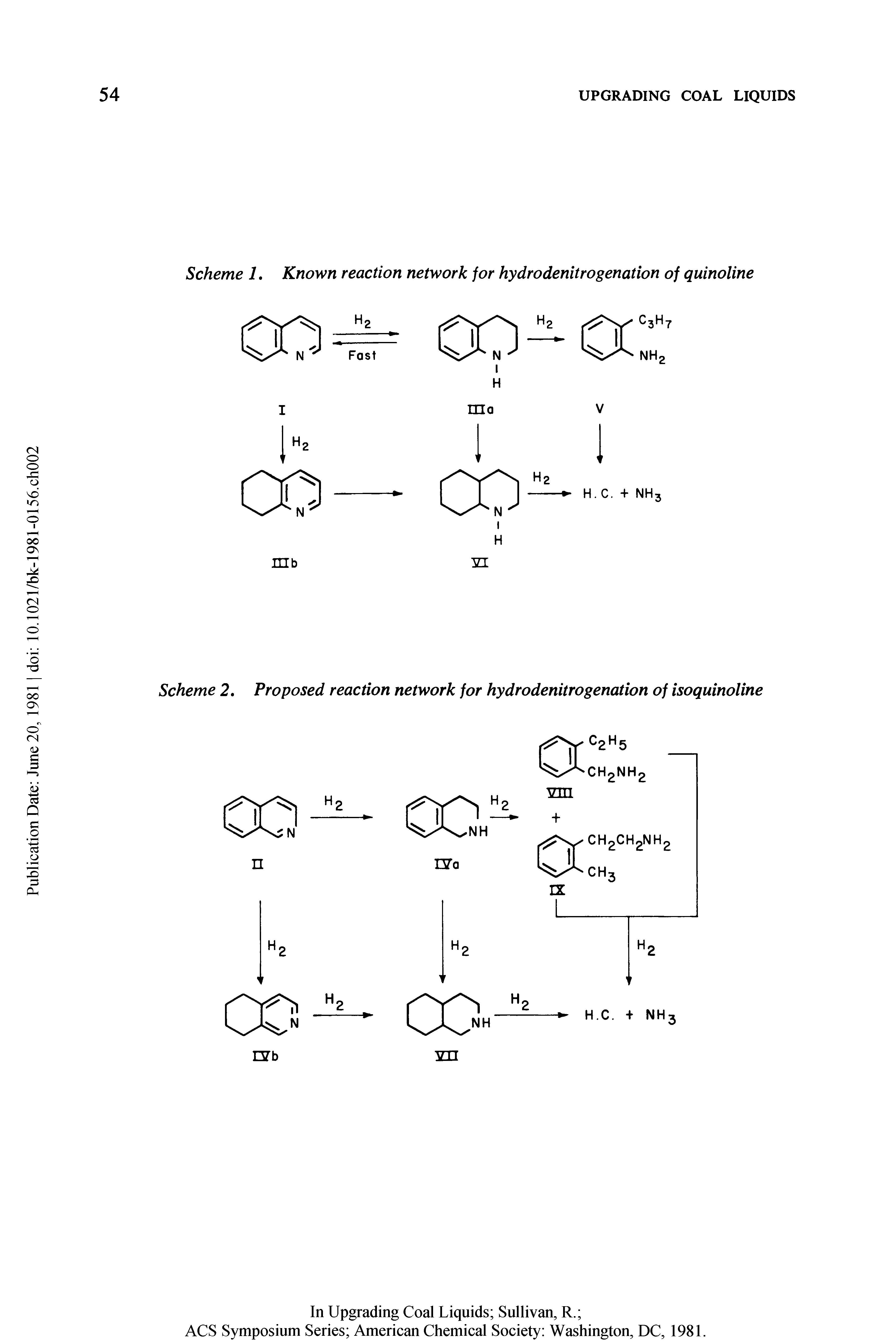 Scheme 1. Known reaction network for hydrodenitrogenation of quinoline...