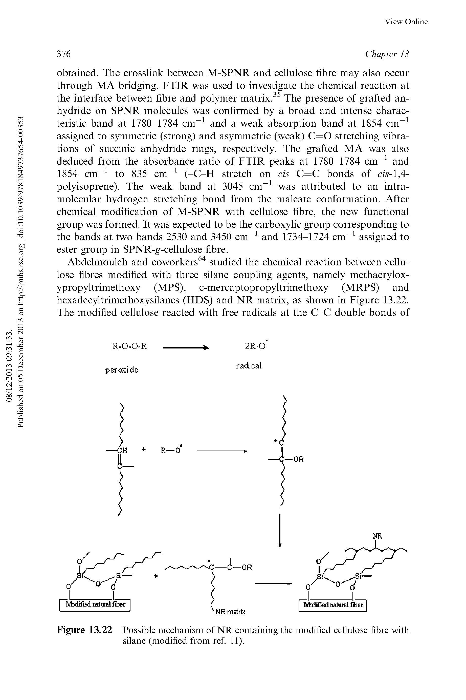 Figure 13.22 Possible mechanism of NR containing the modified cellulose fibre with silane (modified from ref. 11).