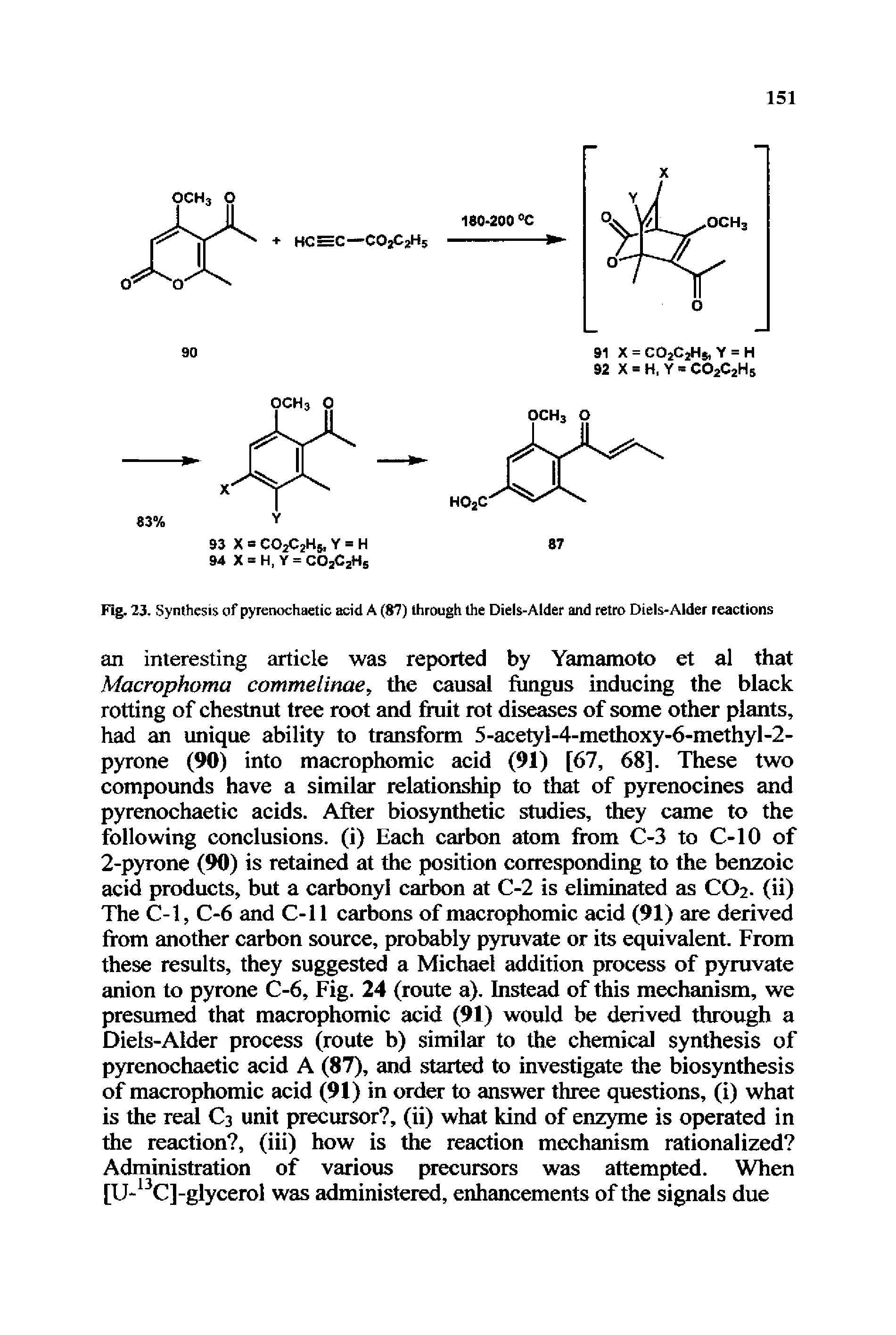 Fig. 23. Synthesis of pyrenochaetic acid A (87) through the Diels-Alder and retro Diels-Alder reactions...