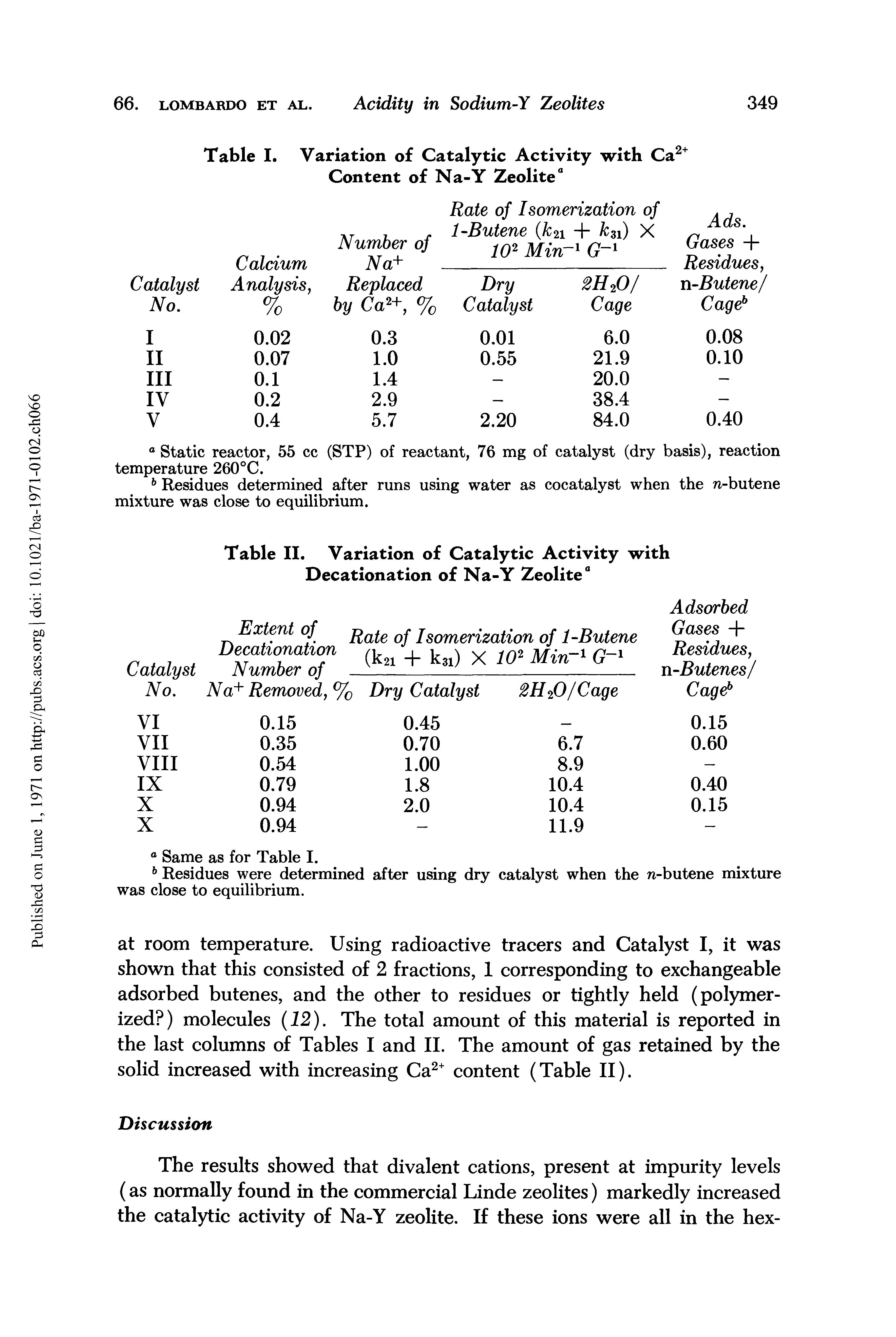 Table I. Variation of Catalytic Activity with Ca " Content of Na-Y Zeolite"...