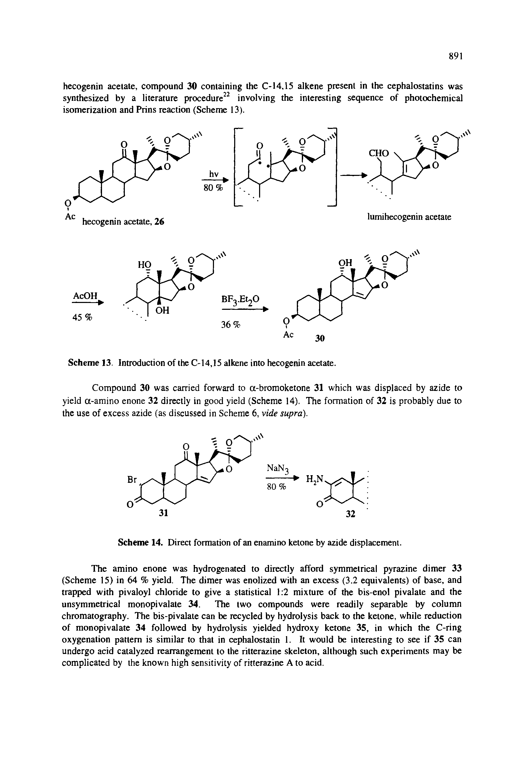 Scheme 13. Introduction of the C-14,15 alkene into hecogenin acetate.