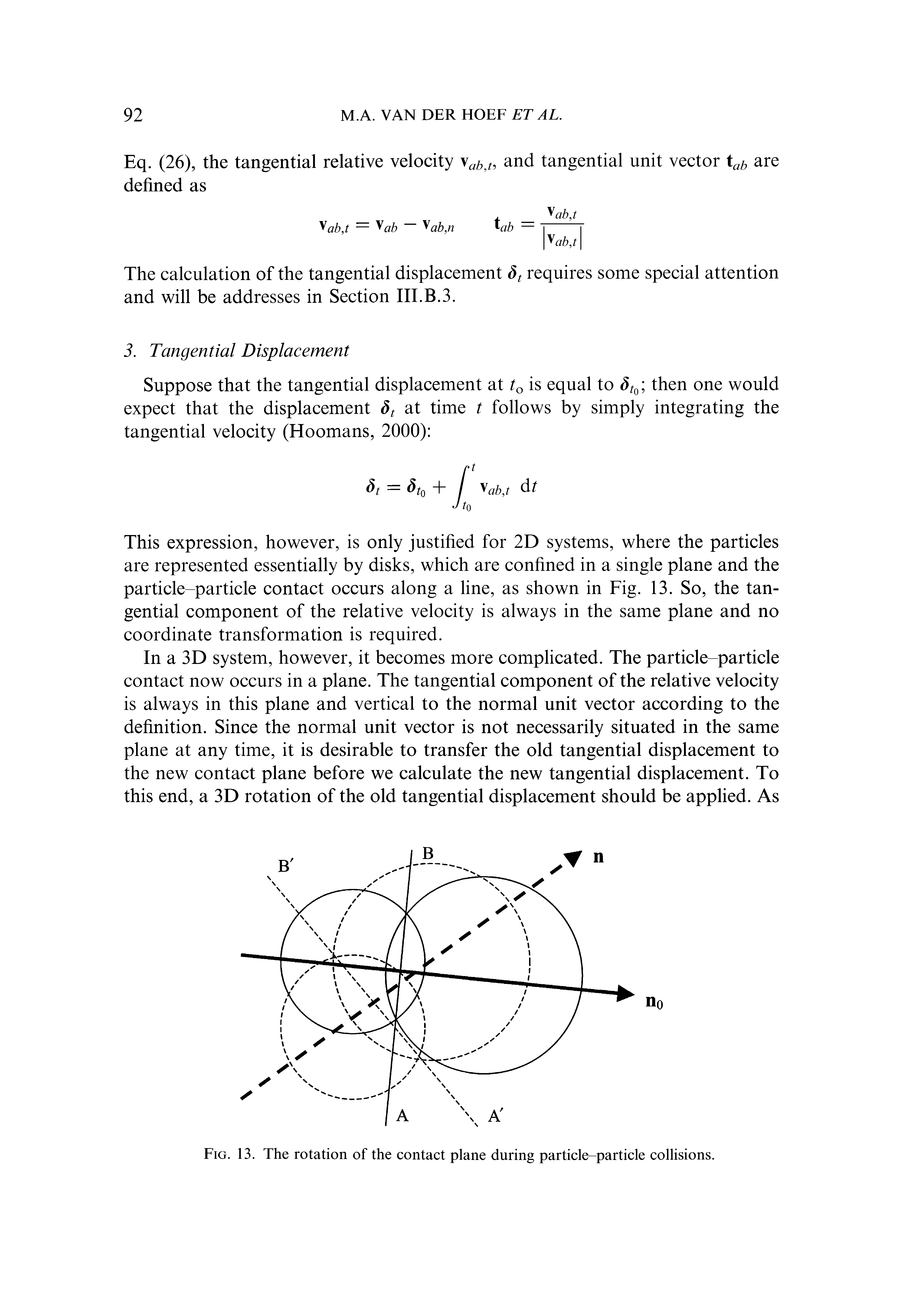 Fig. 13. The rotation of the contact plane during particle-particle collisions.