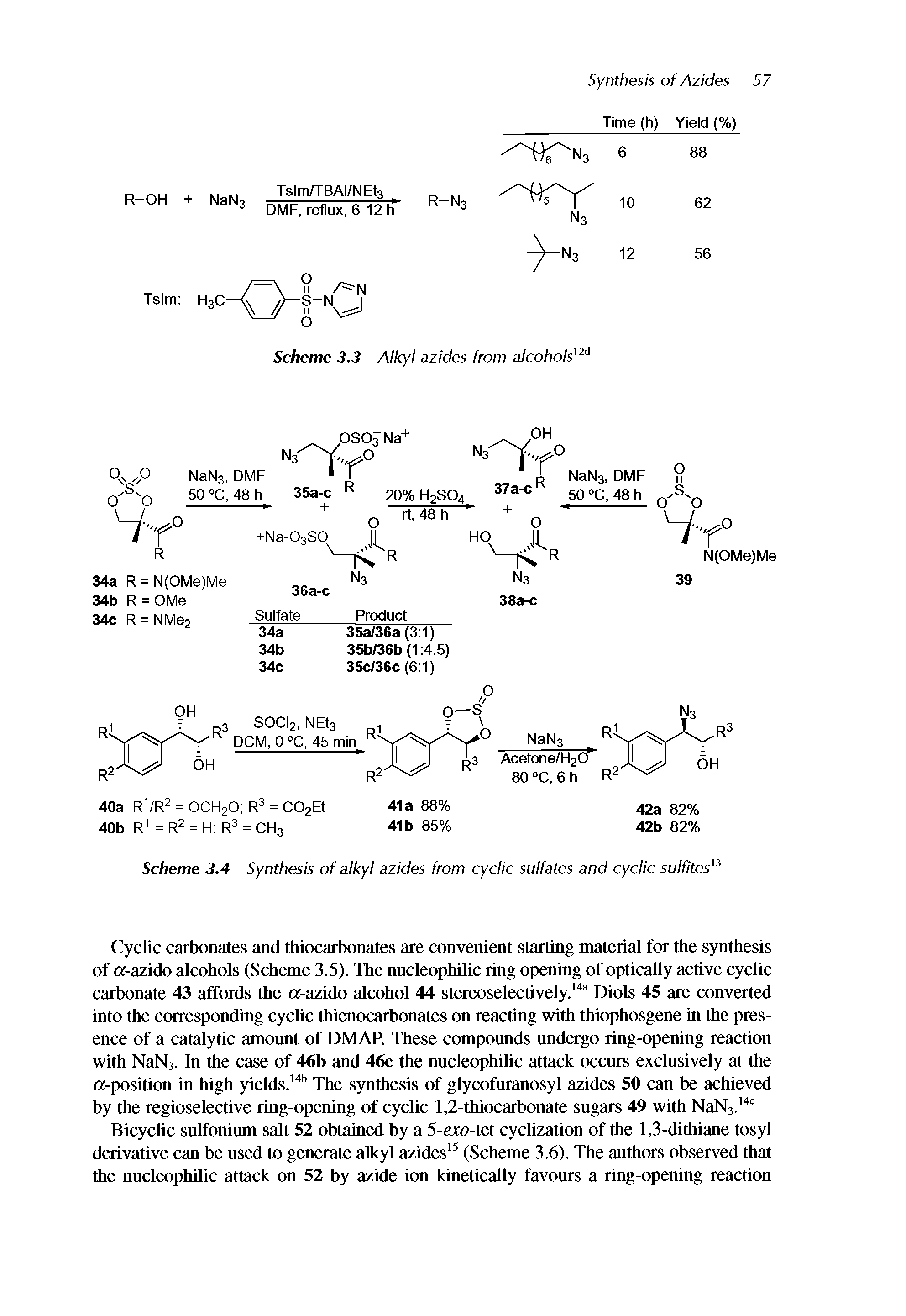 Scheme 3.4 Synthesis of alkyl azides from cyclic sulfates and cyclic sulfites ...
