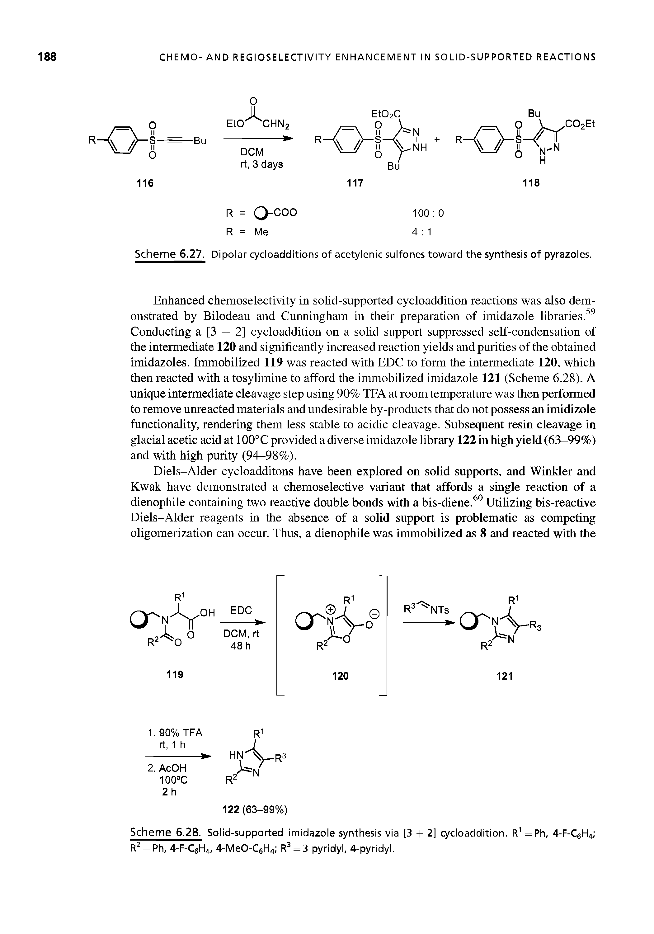 Scheme 6.27. Dipolar cycloadditions of acetylenic sulfones toward the synthesis of pyrazoles.