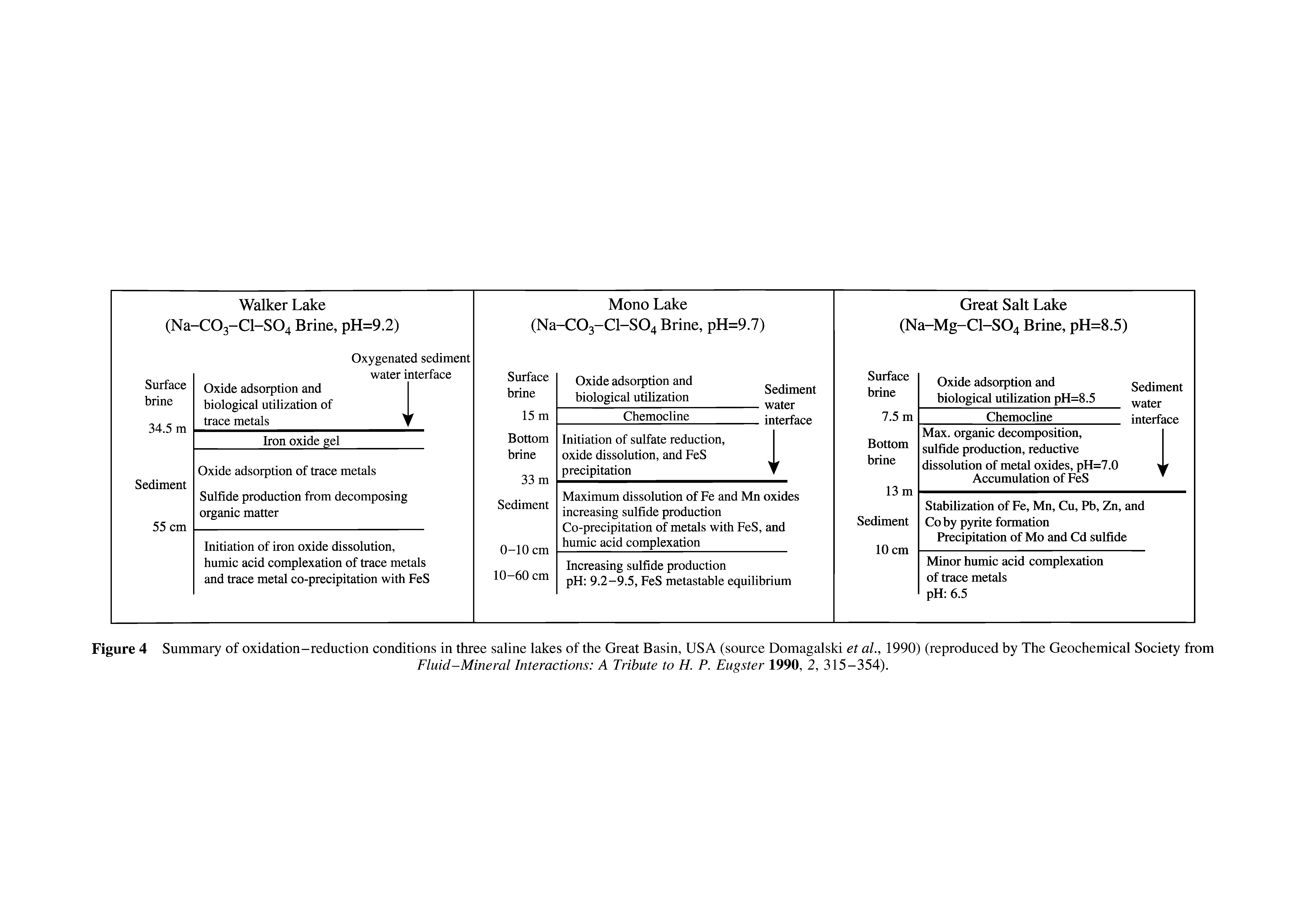 Figure 4 Summary of oxidation-reduction conditions in three saline lakes of the Great Basin, USA (source Domagalski et al., 1990) (reproduced by The Geochemical Society from...