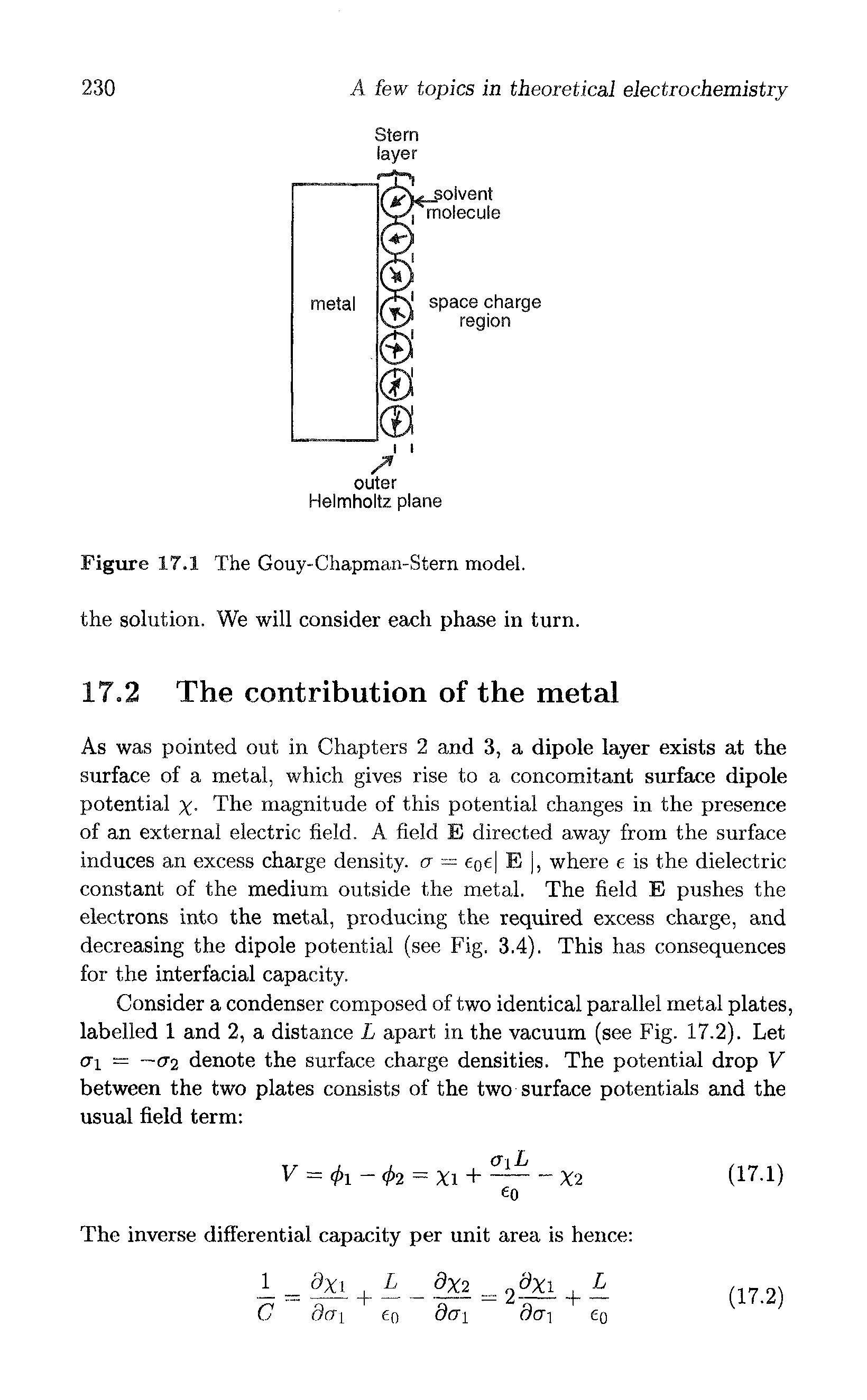 Figure 17.1 The Gouy-Chapman-Stern model, the solution. We will consider each phase in turn.