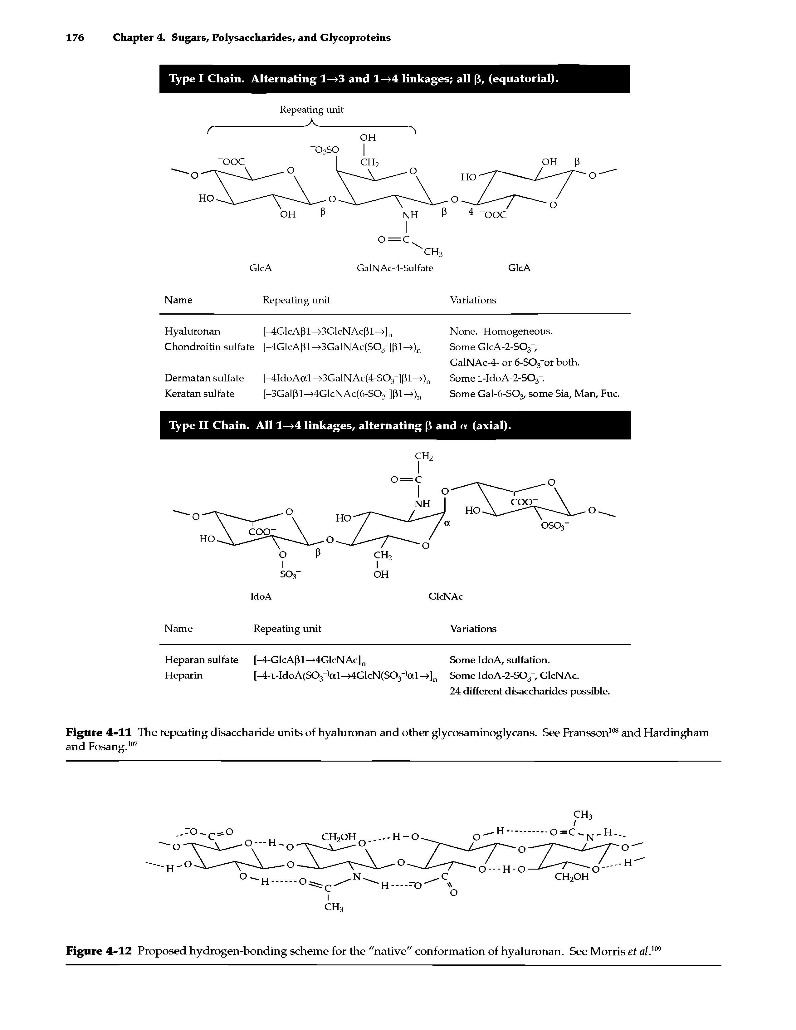 Figure 4-12 Proposed hydrogen-bonding scheme for the "native" conformation of hyaluronan. See Morris et al.lw...