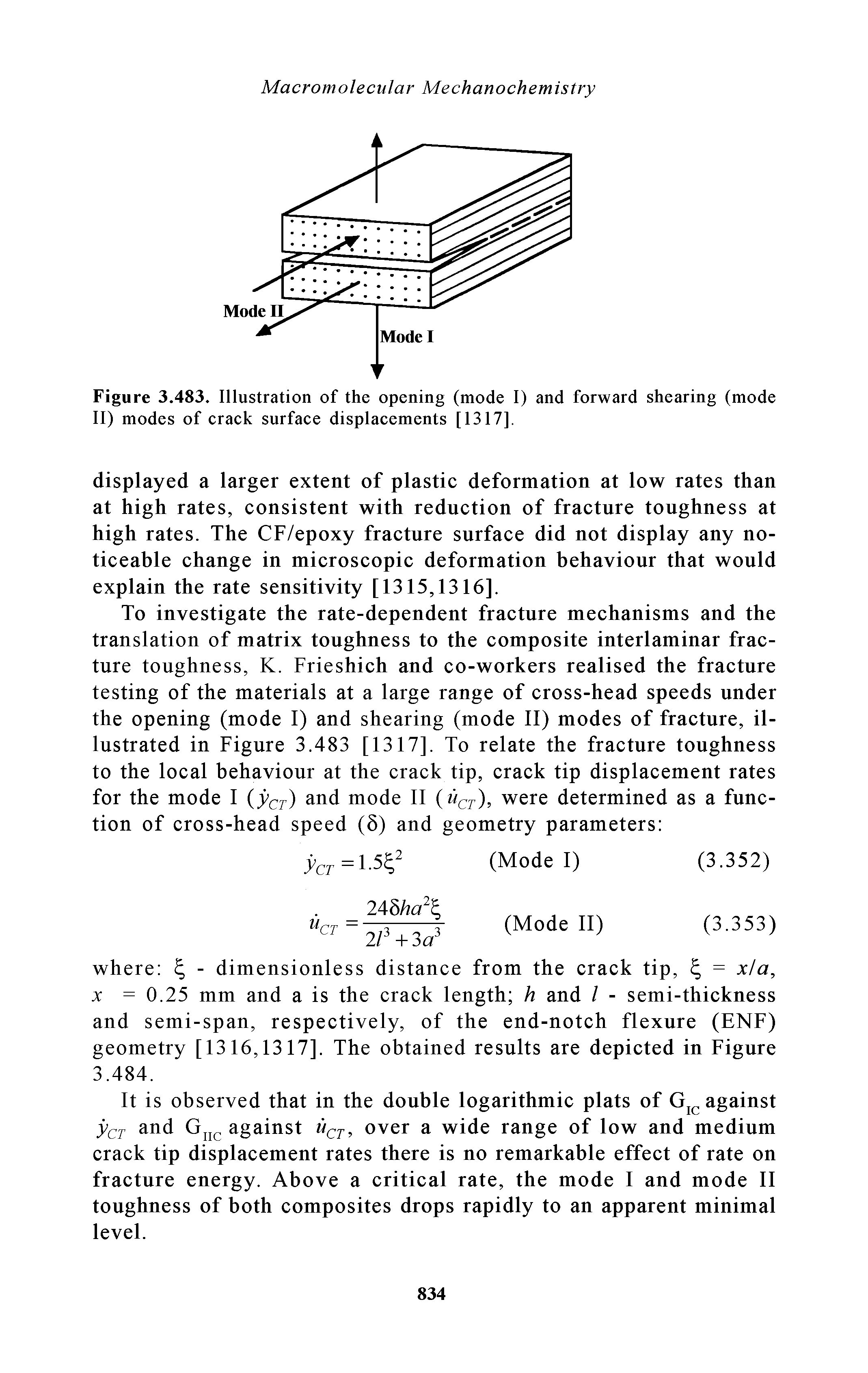 Figure 3.483. Illustration of the opening (mode I) and forward shearing (mode II) modes of crack surface displacements [1317],...