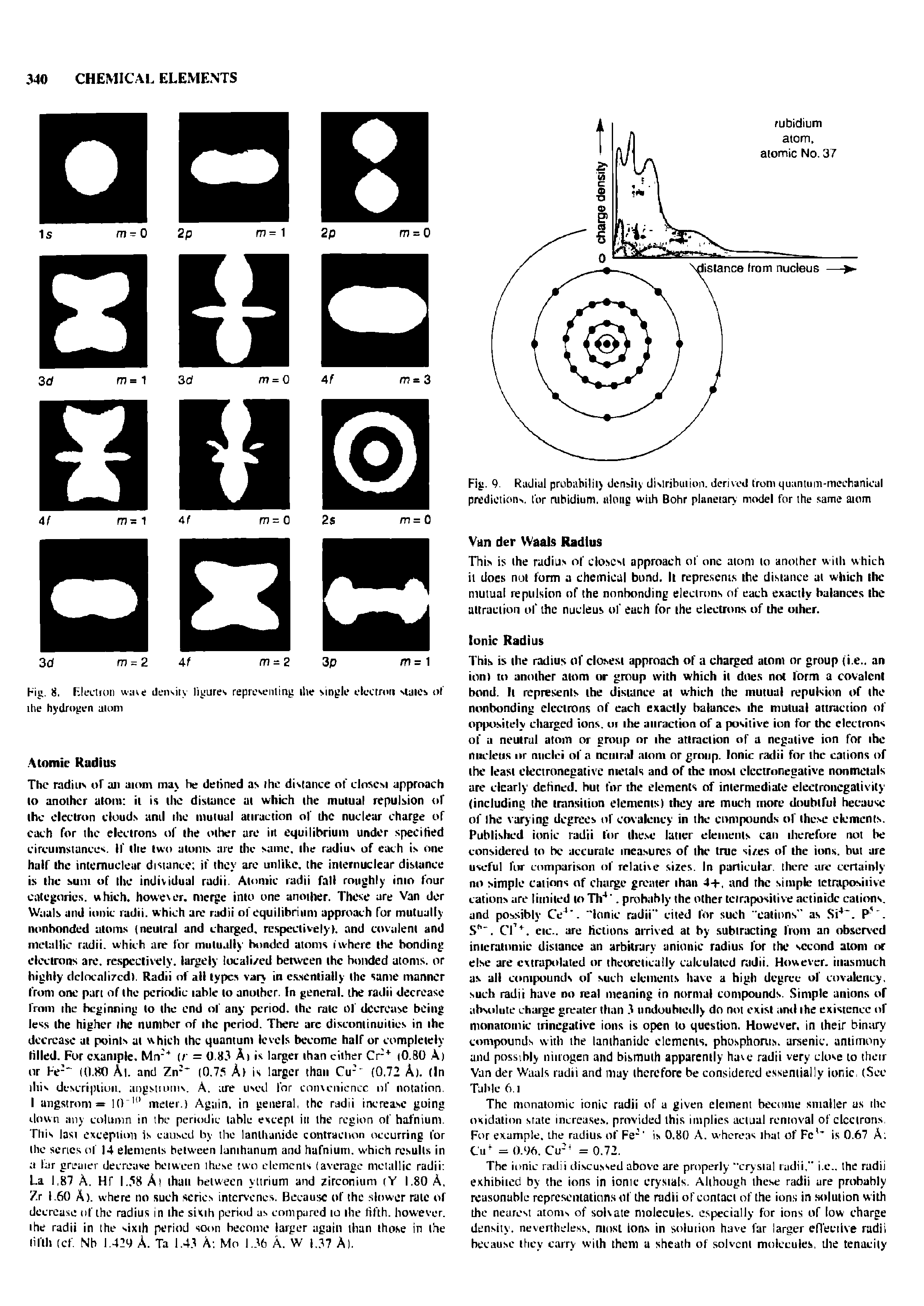 Fig. 9. Radial probability density distribution, derived from quantum-mechanical predictions. Ibr rubidium, along with Bohr planetary model for the same atom...