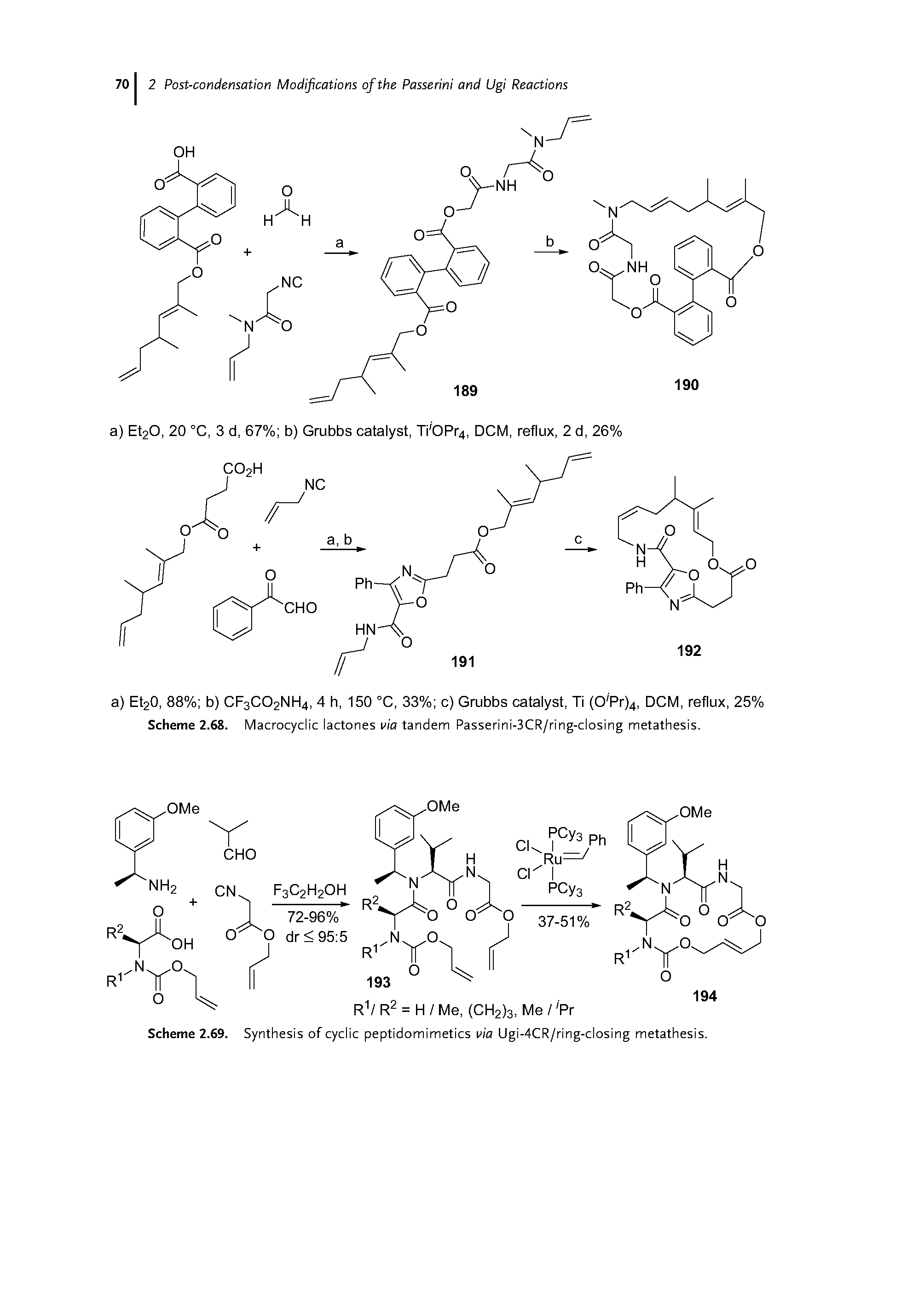 Scheme 2.69. Synthesis of cyclic peptidomimetics via Ugi-4CR/ring-closing metathesis.