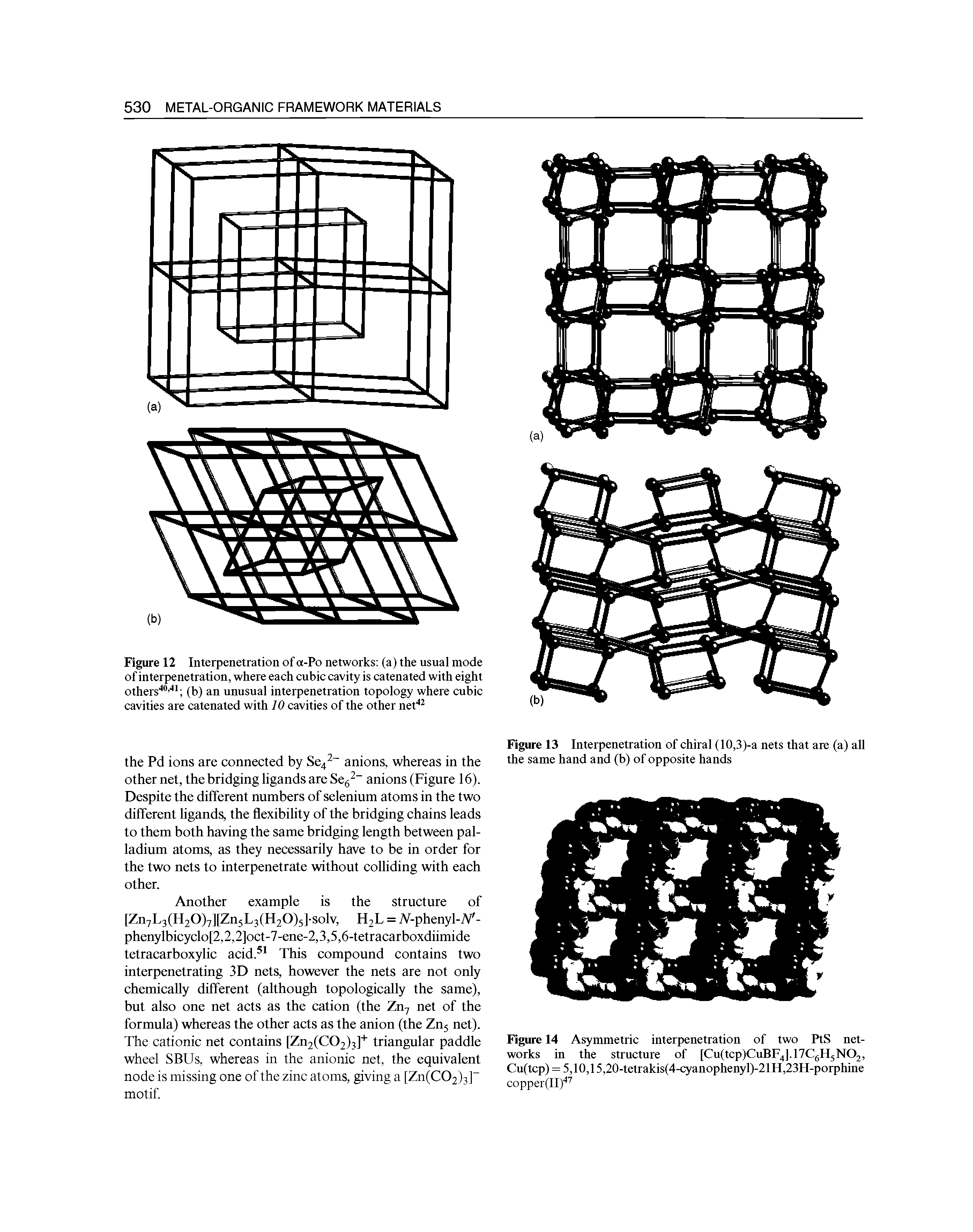 Figure 12 Interpenetration of a-Po networks (a) the usual mode of interpenetration, where each cubic cavity is catenated with eight others (b) an unusual interpenetration topology where cubic cavities are catenated with 10 cavities of the other net ...