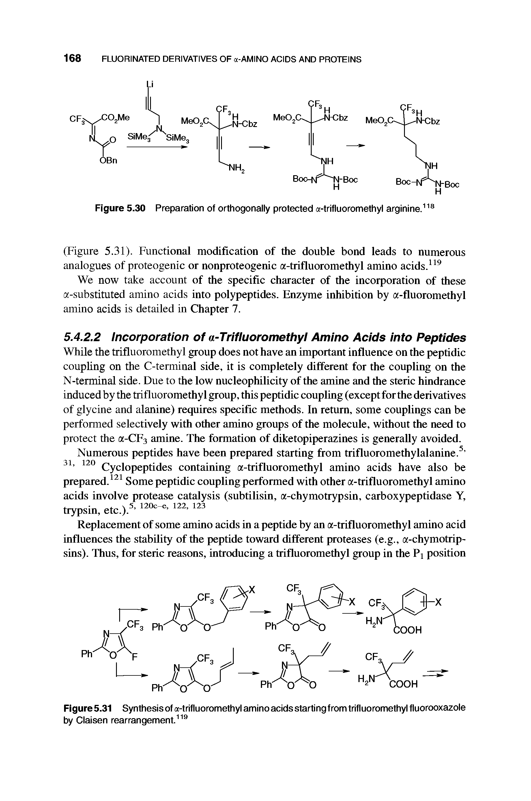 Figure5.31 Synthesis of a-trifluoromethyl amino acids starting from trifluoromethyl fluorooxazole by Claisen rearrangement. ...