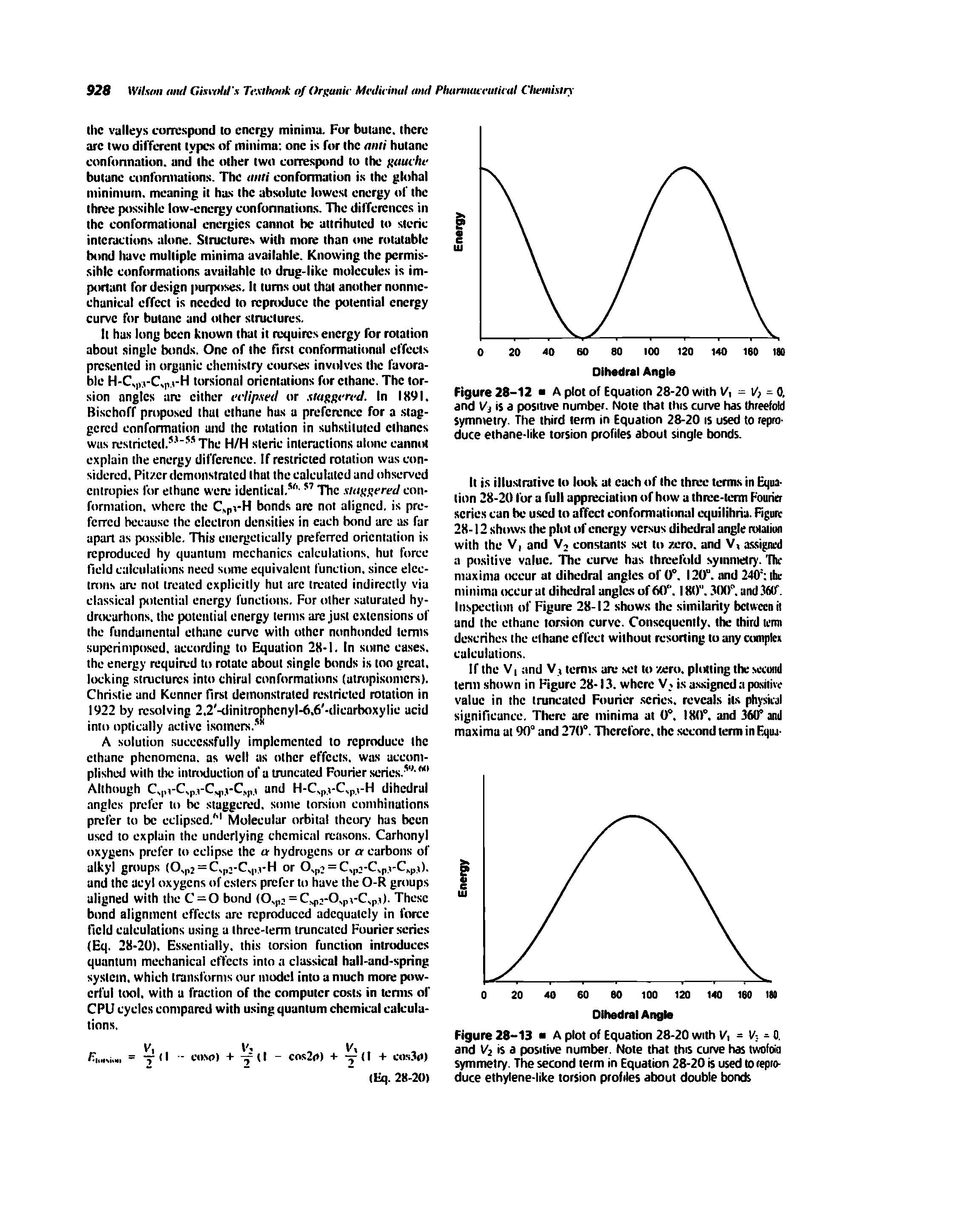 Figure 28-12 A plot of Equation 28-20 with 1/i = 16 = 0. and Vi is a positive number. Note that this curve has threefold symmetry. The third term in Equation 28-20 is used to reproduce ethane-like torsion profiles about single bonds.