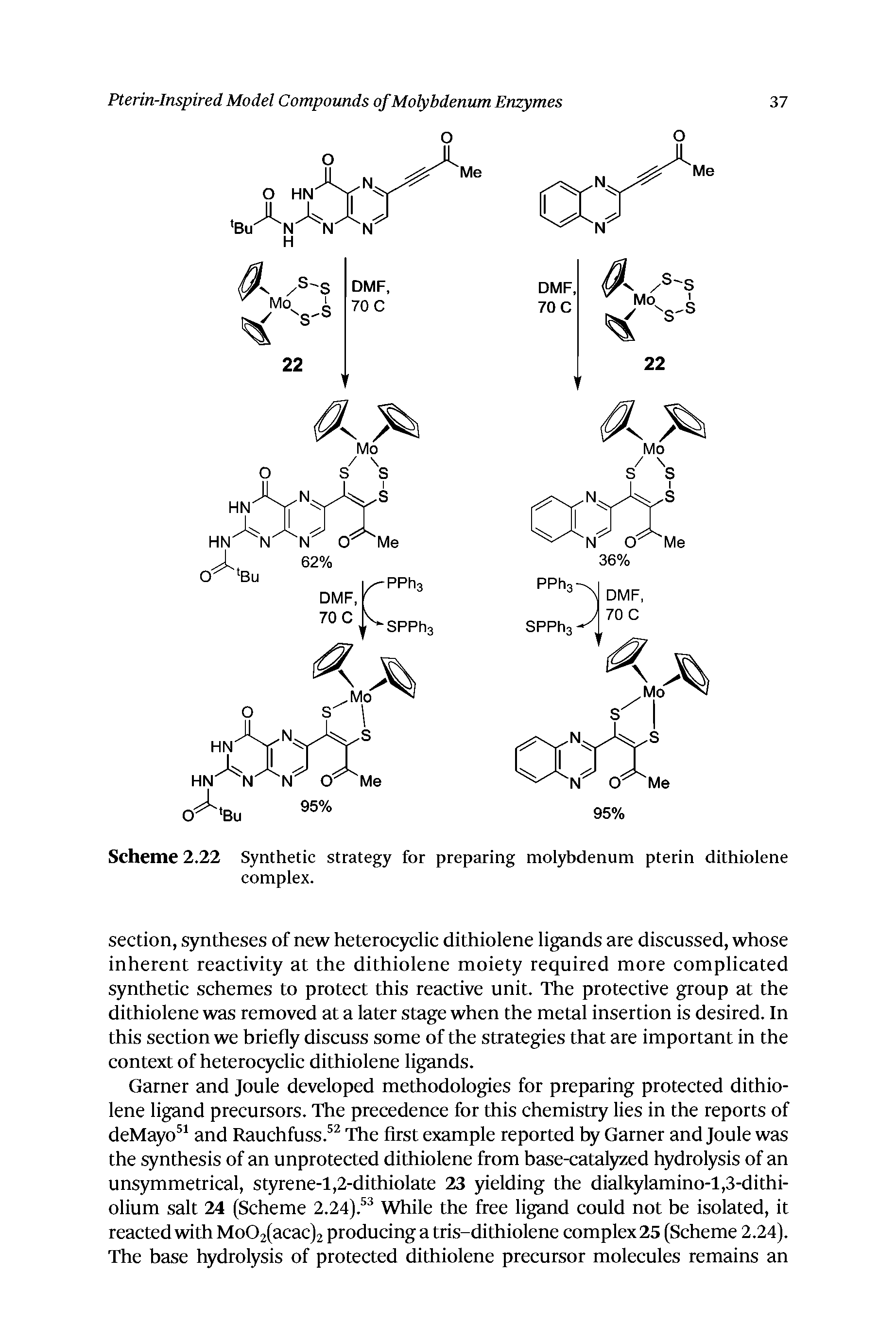 Scheme 2.22 Synthetic strategy for preparing molybdenum pterin dithiolene complex.