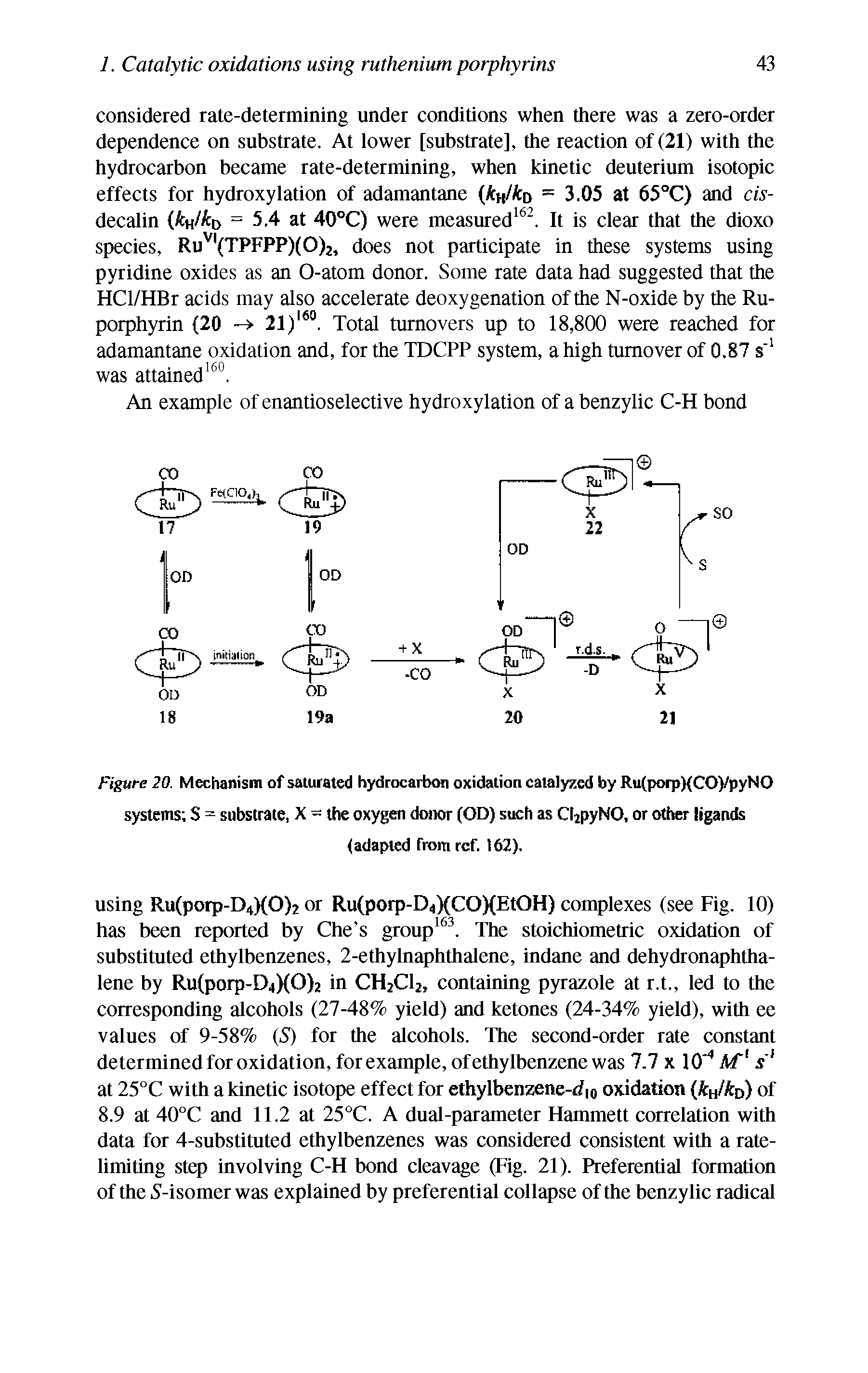 Figure 20. Mechanism of saturated hydrocarbon oxidation catalyzed by Ru(porp)(CO)/pyNO systems S = substrate, X = the oxygen donor (OD) such as ChpyNO, or other ligands...