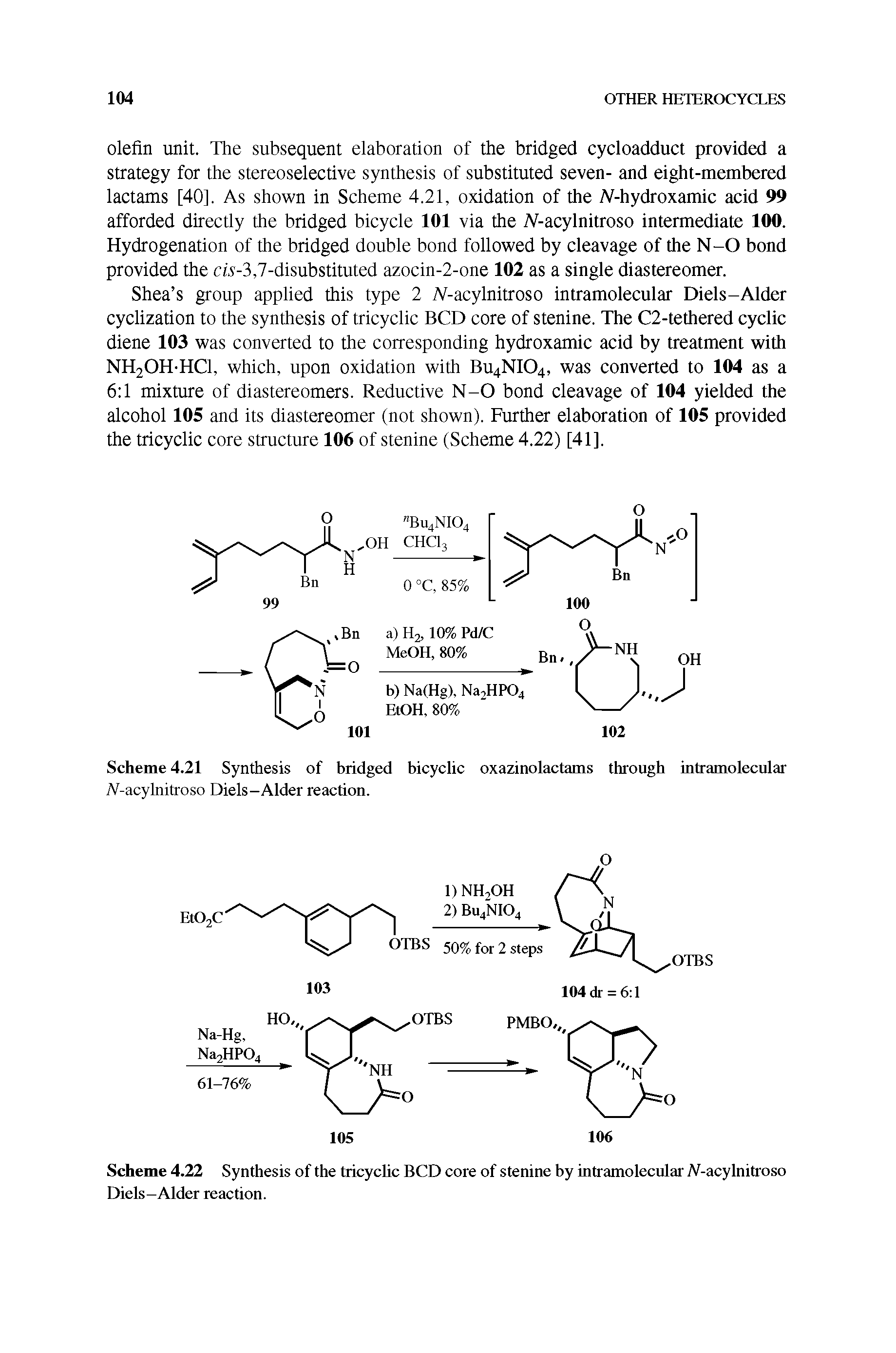 Scheme 4.22 Synthesis of the tricychc BCD core of stenine by intramolecular Af-acylnitroso Diels-Alder reaction.