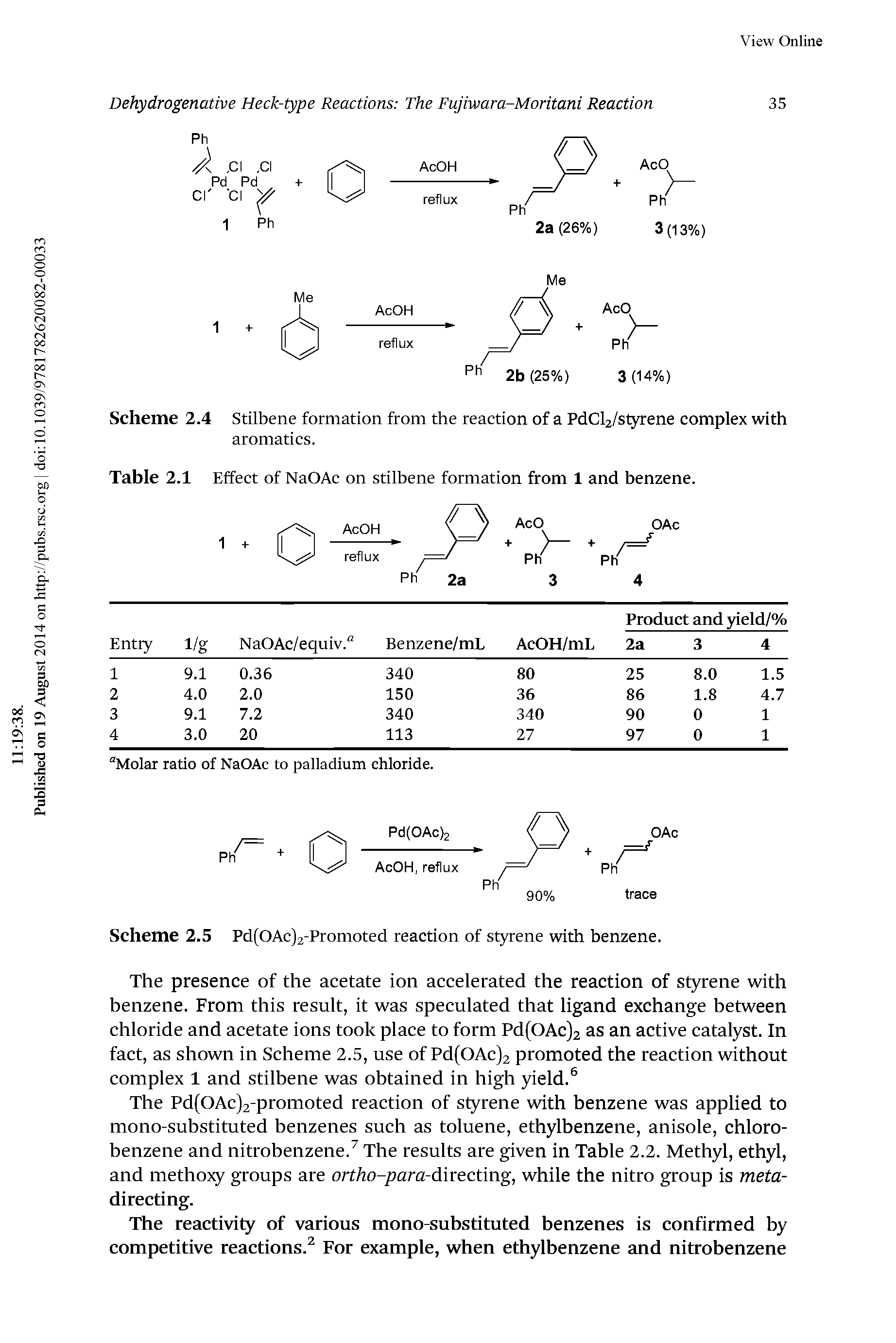 Table 2.1 Effect of NaOAc on stilbene formation from 1 and benzene.