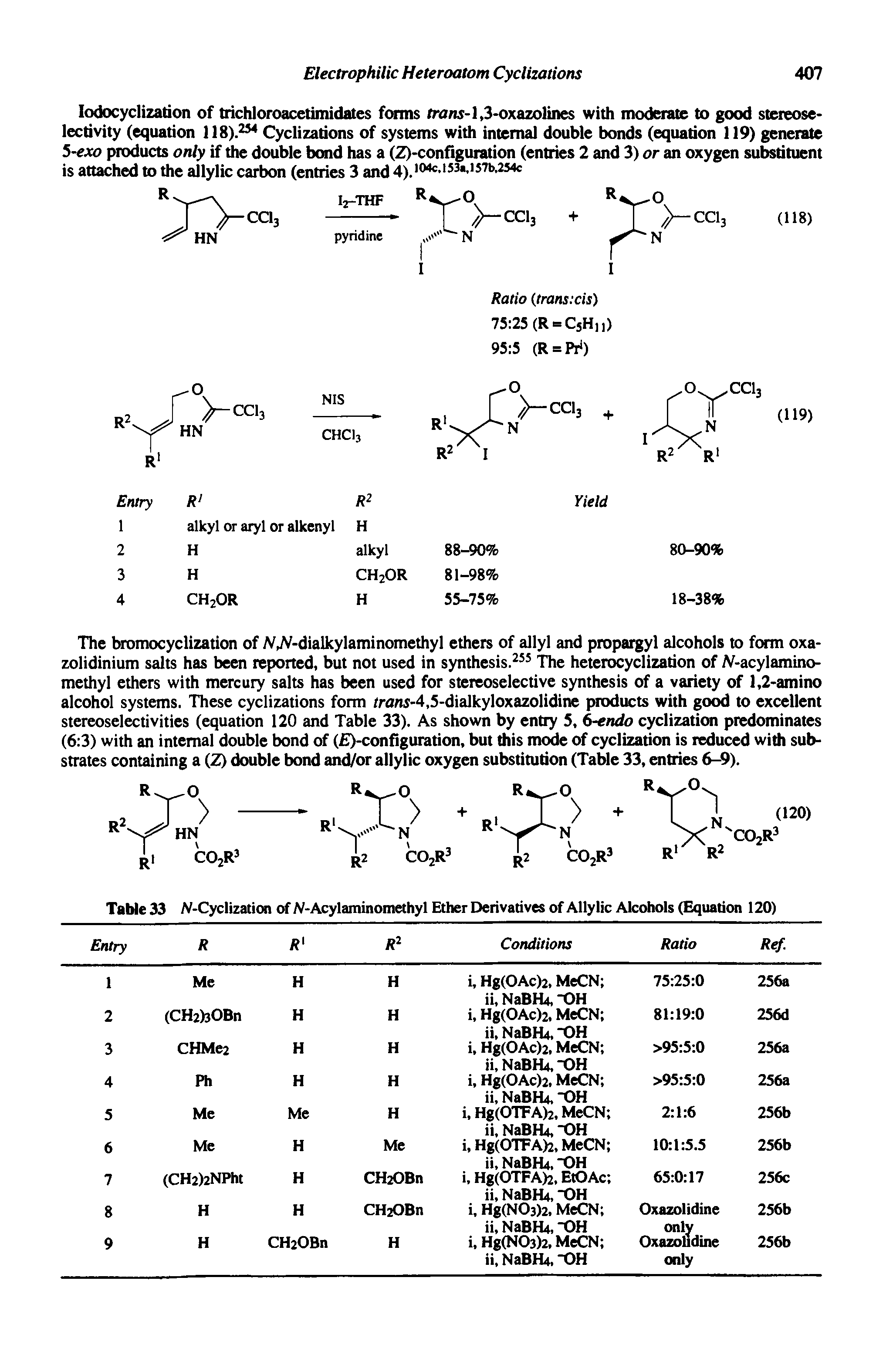Table 33 N-Cyclization of N-Acylaminomethyl Ether Derivatives of Allylic Alcohols (Equation 120)...