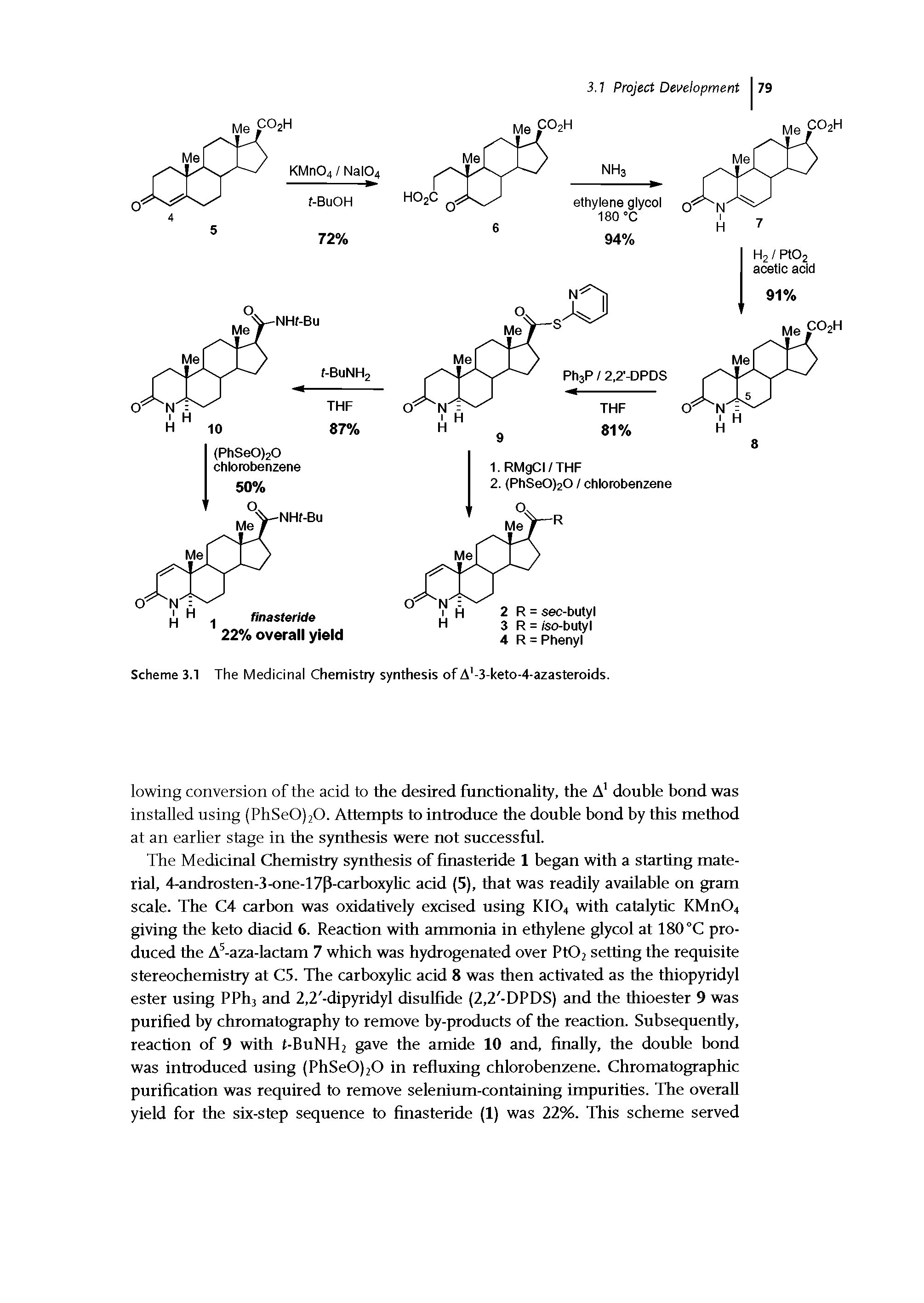 Scheme 3.1 The Medicinal Chemistry synthesis of A -3-keto-4-azasteroids.