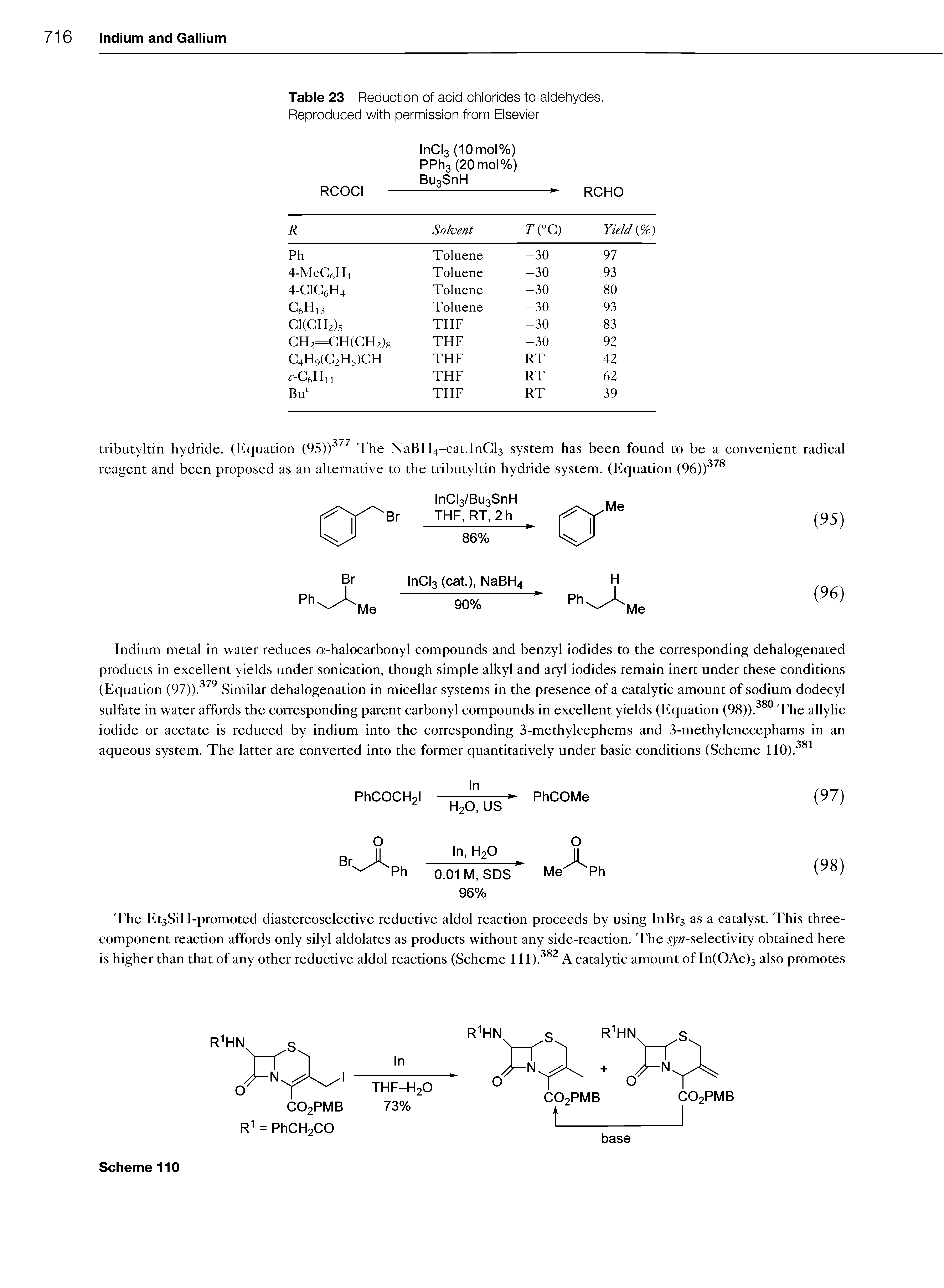 Table 23 Reduction of acid chlorides to aldehydes. Reproduced with permission from Elsevier...