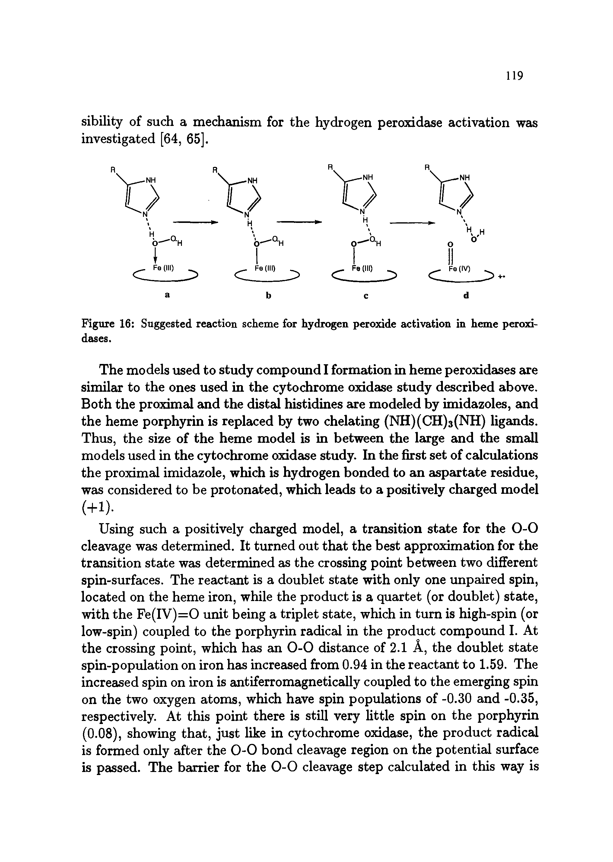 Figure 16 Suggested reaction scheme for hydrogen peroxide activation in heme peroxidases.