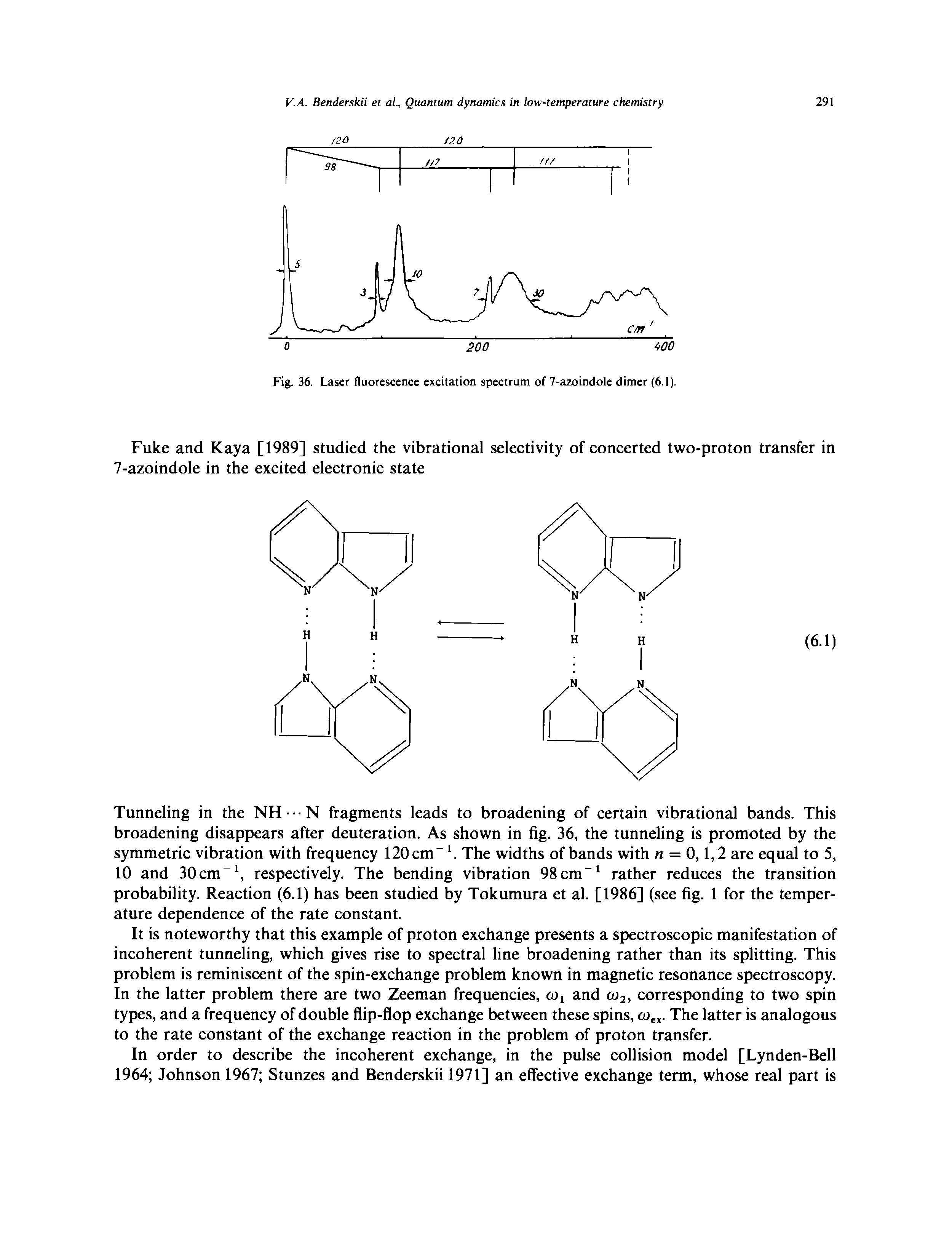 Fig. 36. Laser fluorescence excitation spectrum of 7-azoindole dimer (6.1).