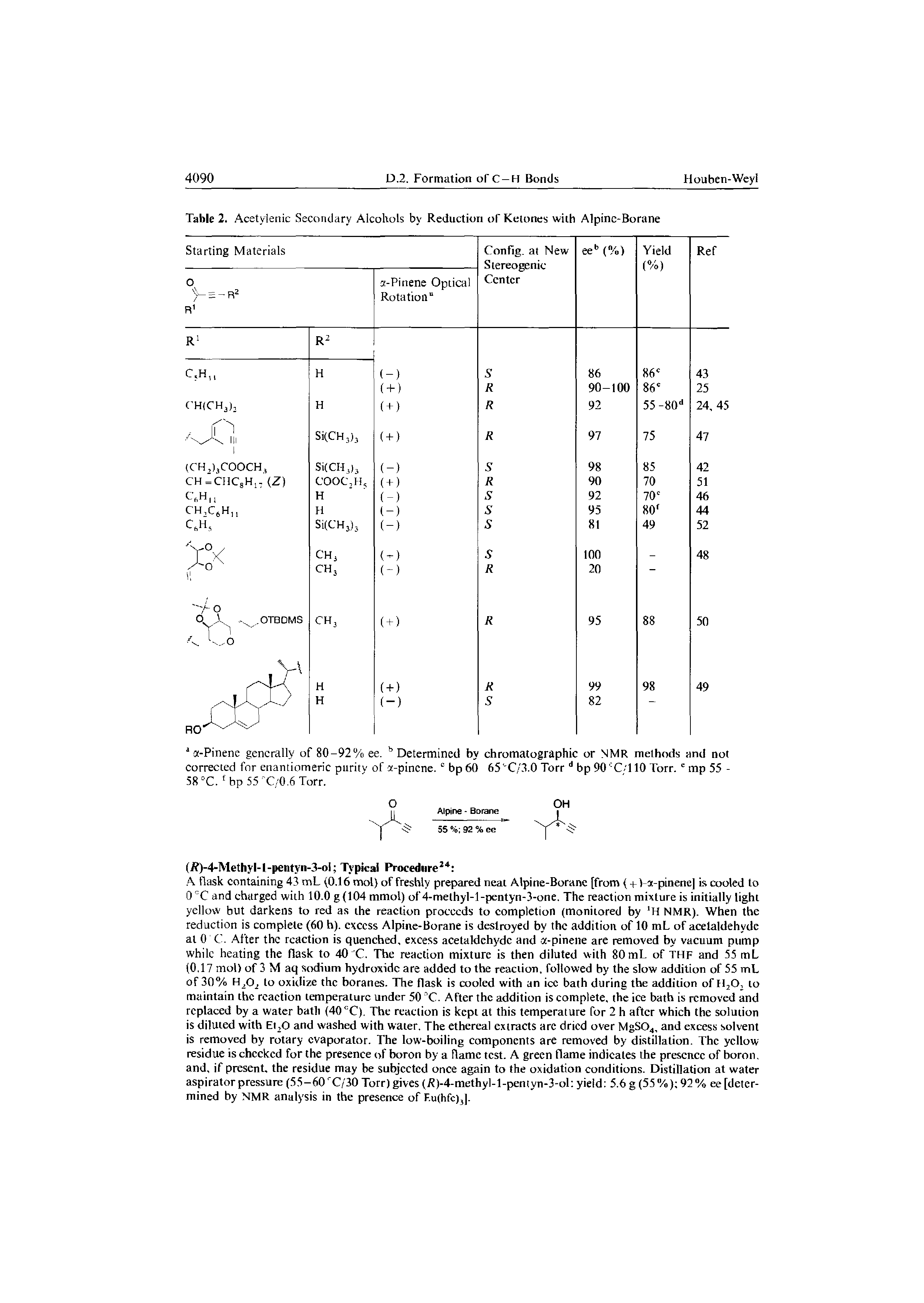 Table 2. Acetylenic Secondary Alcohols by Reduction of Ketones with Alpine-Borane...