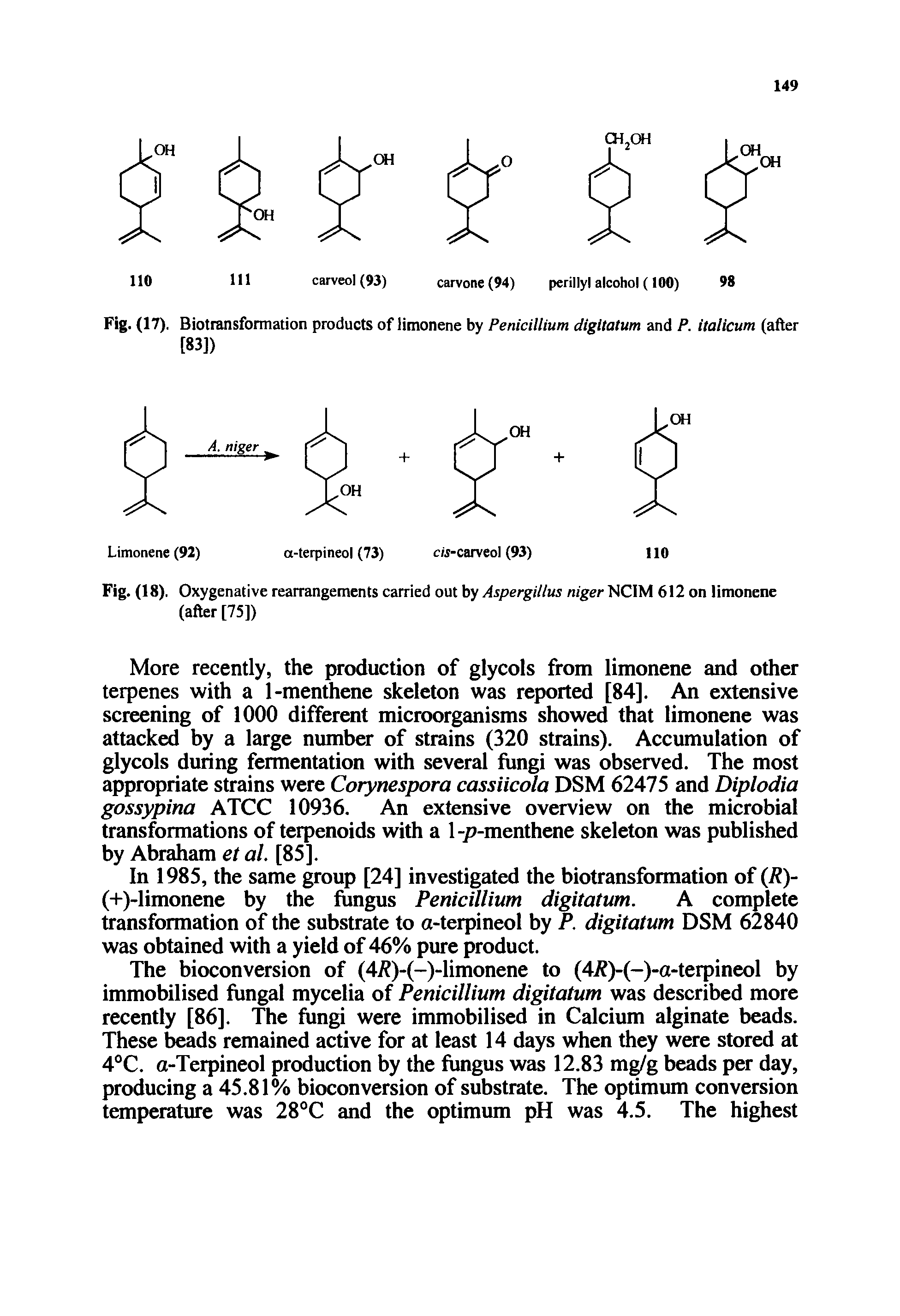 Fig. (17). Biotransformation products of limonene by Penicillium digitatum and P. italicum (after [83])...