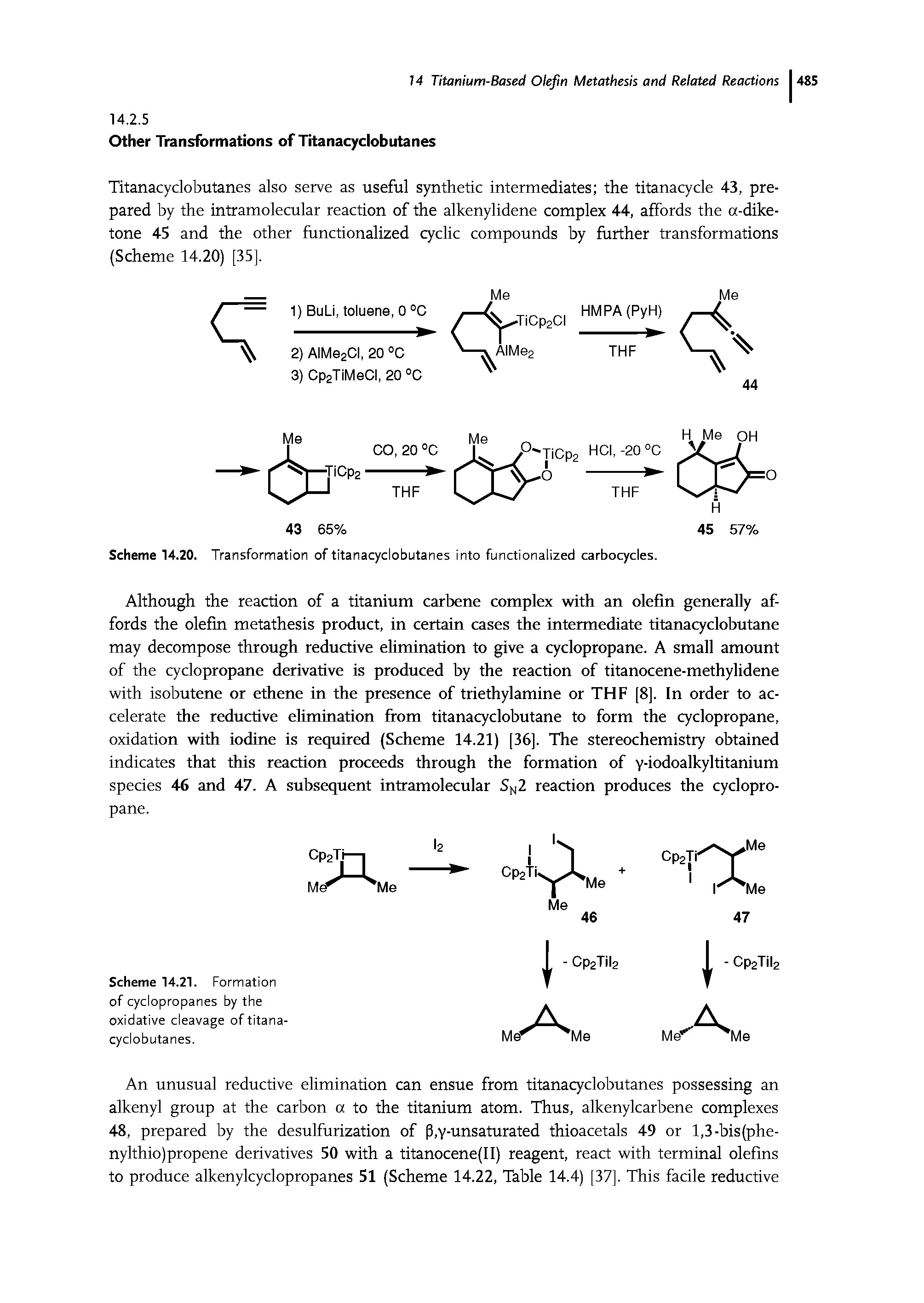 Scheme 14.20. Transformation of titanacyclobutanes into functionalized carbocycles.