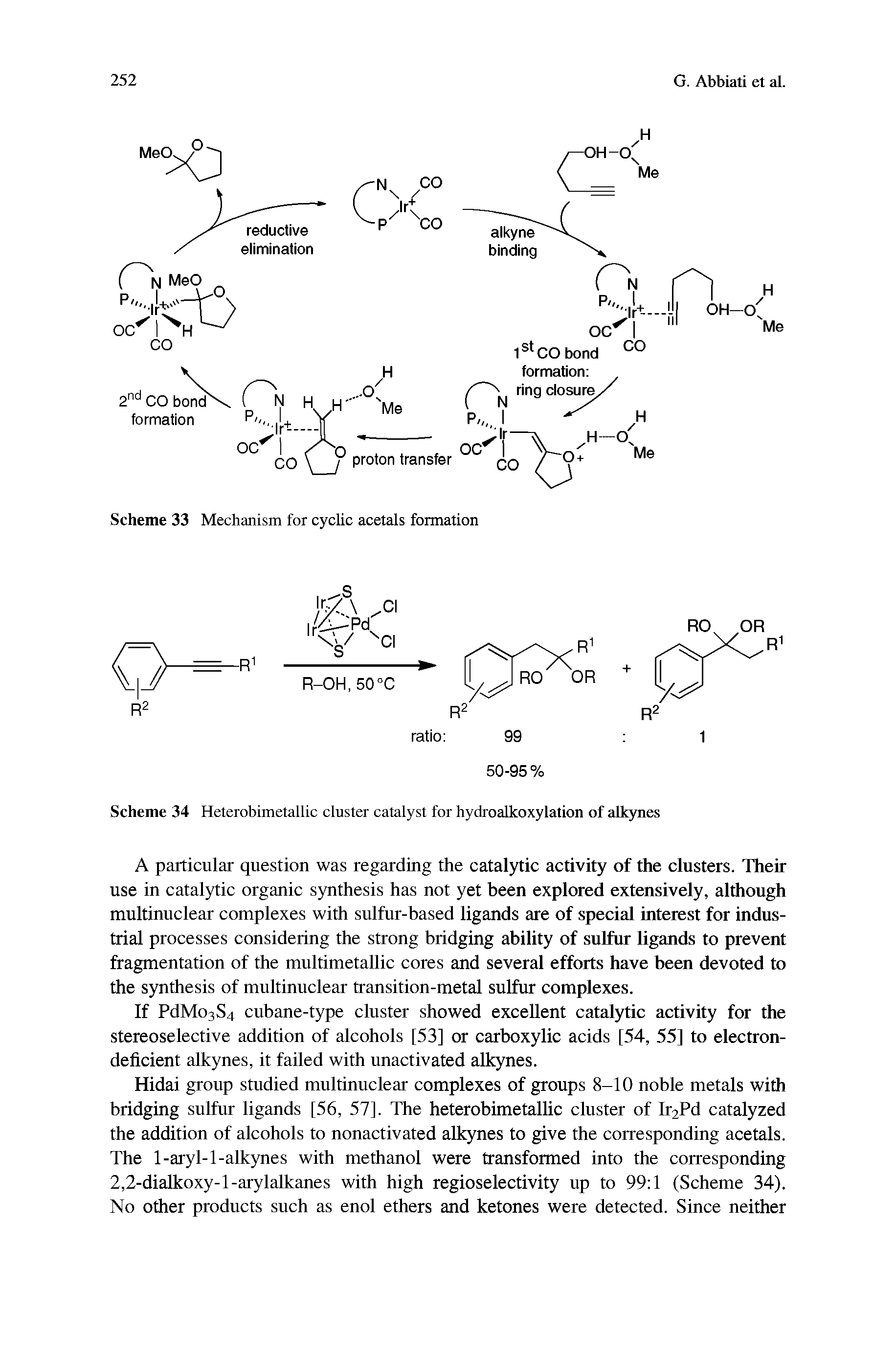 Scheme 34 Heterobimetallic cluster catalyst for hydroalkoxylation of alkynes...
