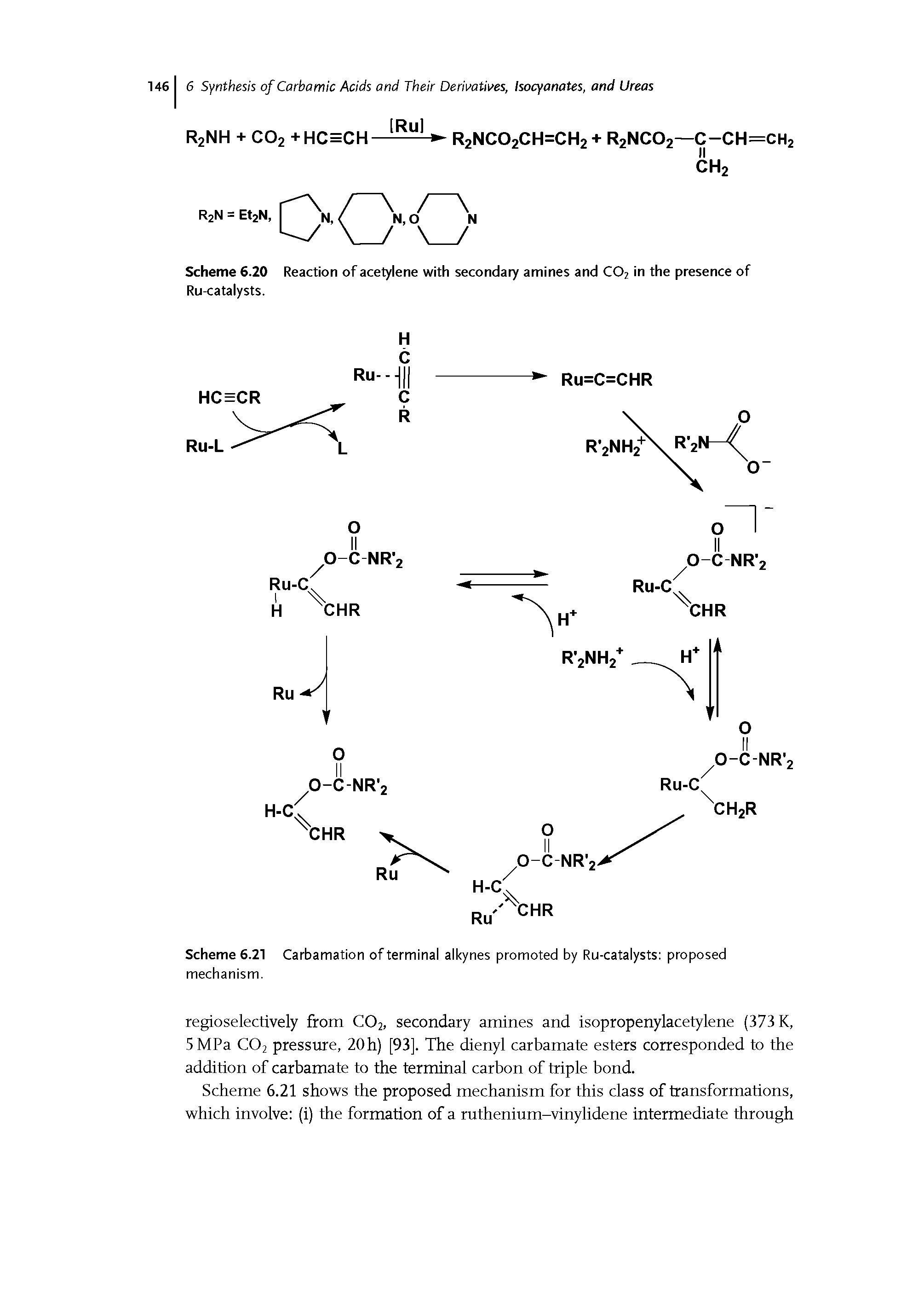 Scheme 6.20 Reaction of acetylene with secondary amines and C02 in the presence of Ru-catalysts.