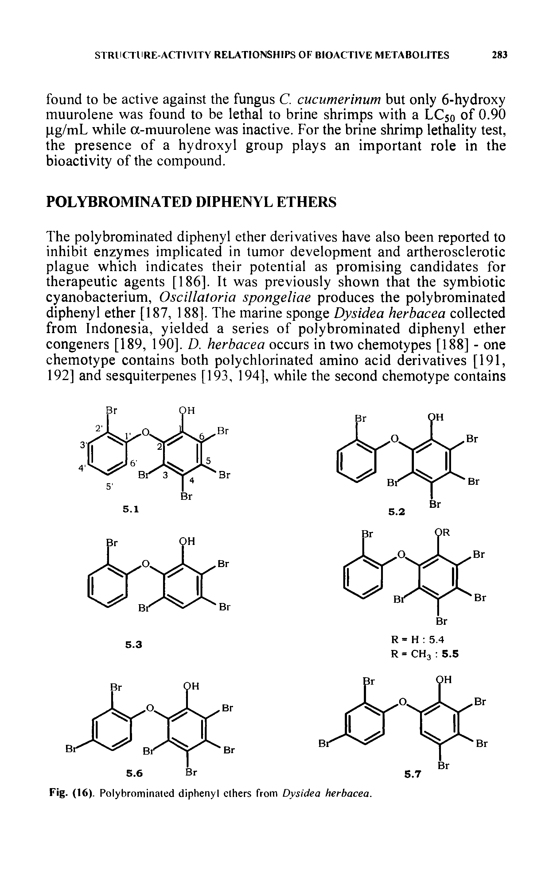 Fig. (16). Polybrominated diphenyl ethers from Dysidea herbacea.