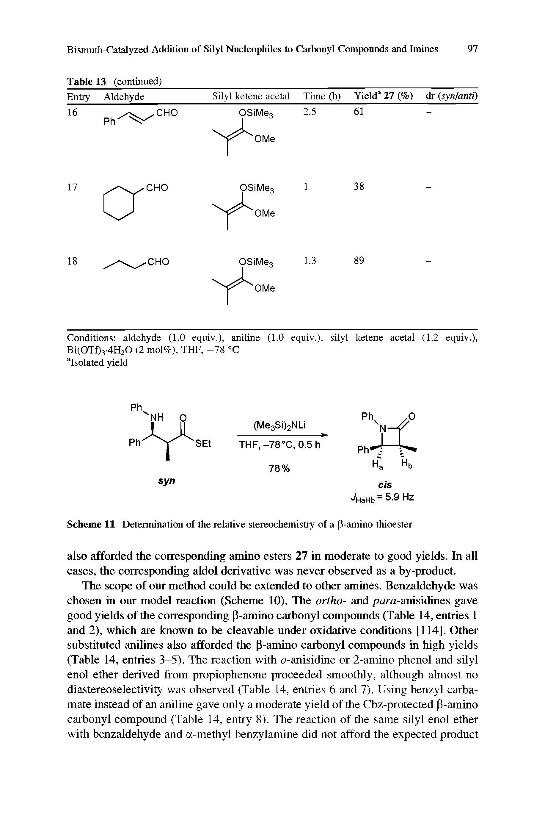 Scheme 11 Determination of the relative stereochemistry of a P-amino thioester...