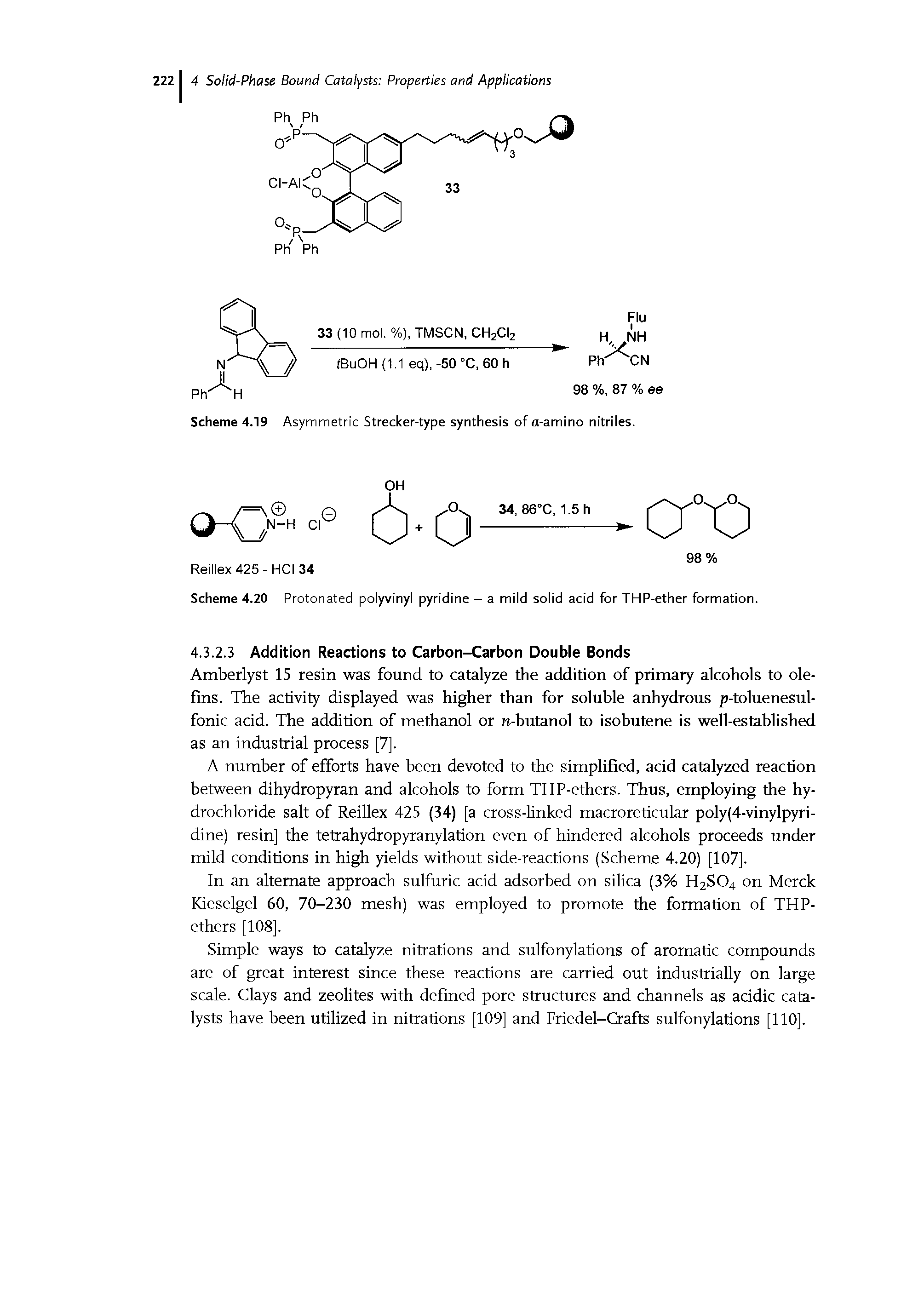 Scheme 4.20 Protonated polyvinyl pyridine — a mild solid acid for THP-ether formation.