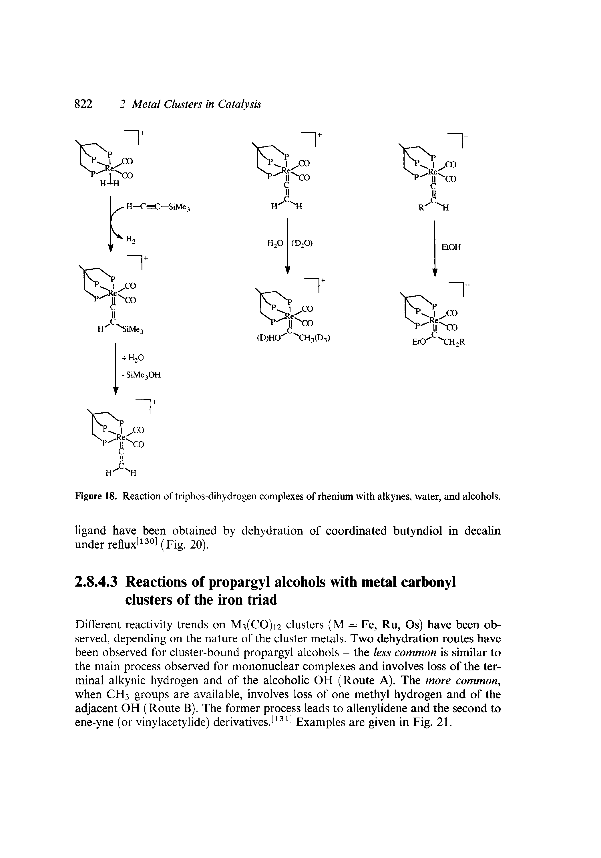 Figure 18. Reaction of triphos-dihydrogen complexes of rhenium with alkynes, water, and alcohols.