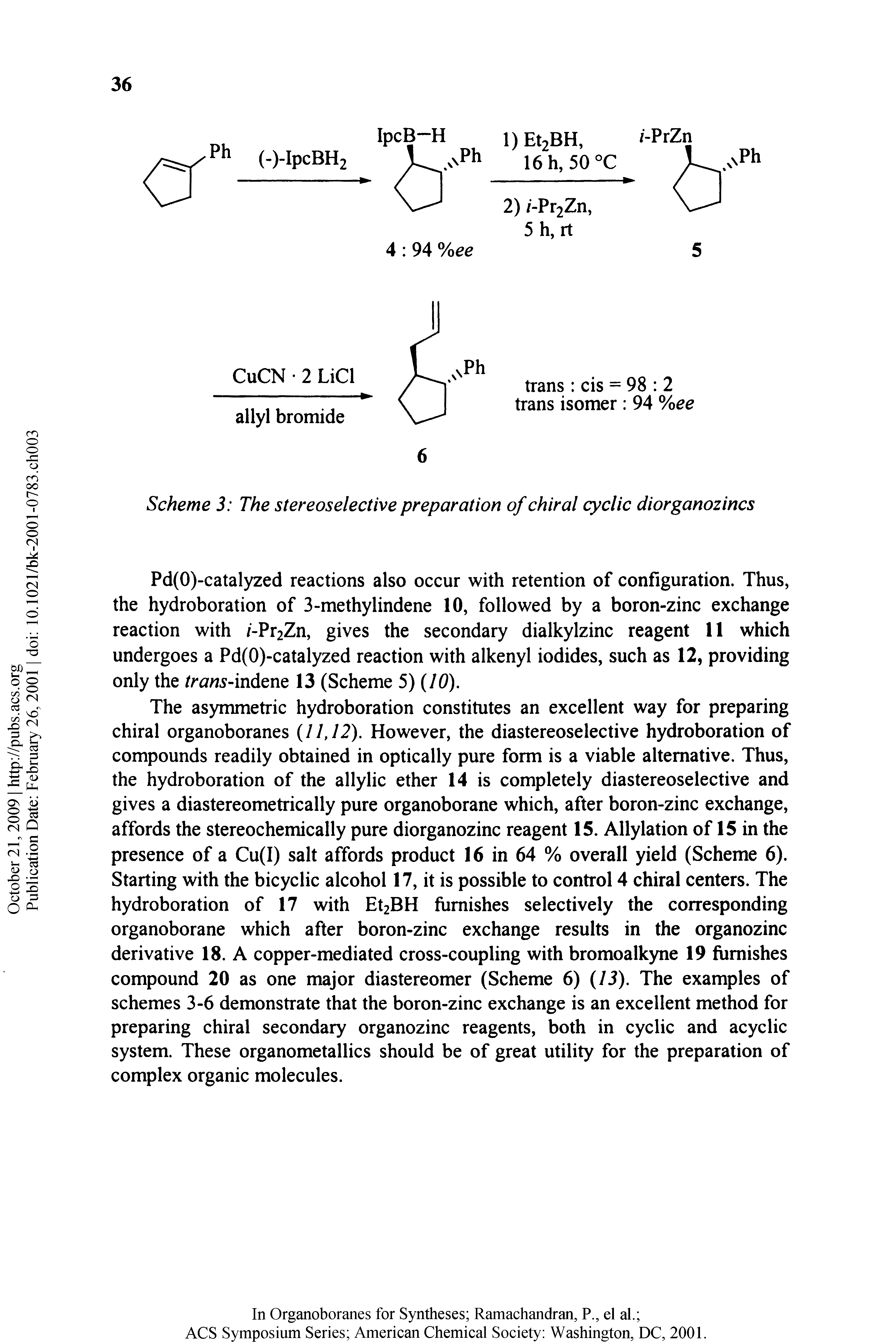 Scheme 3 The stereoselective preparation of chiral cyclic diorganozincs...