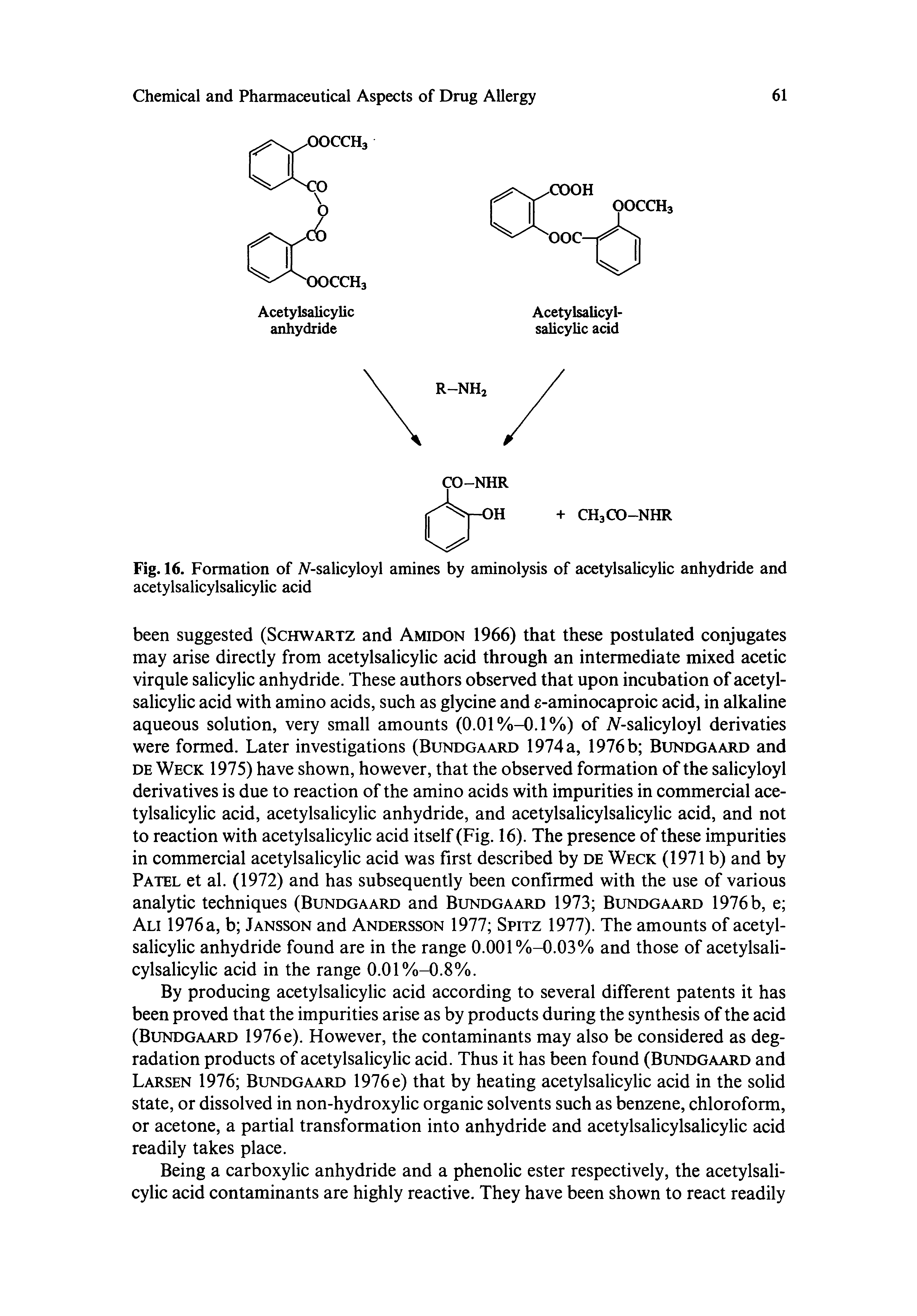 Fig. 16. Formation of AT-salicyloyl amines by aminolysis of acetylsalicylic anhydride and acetylsalicylsalicylic acid...