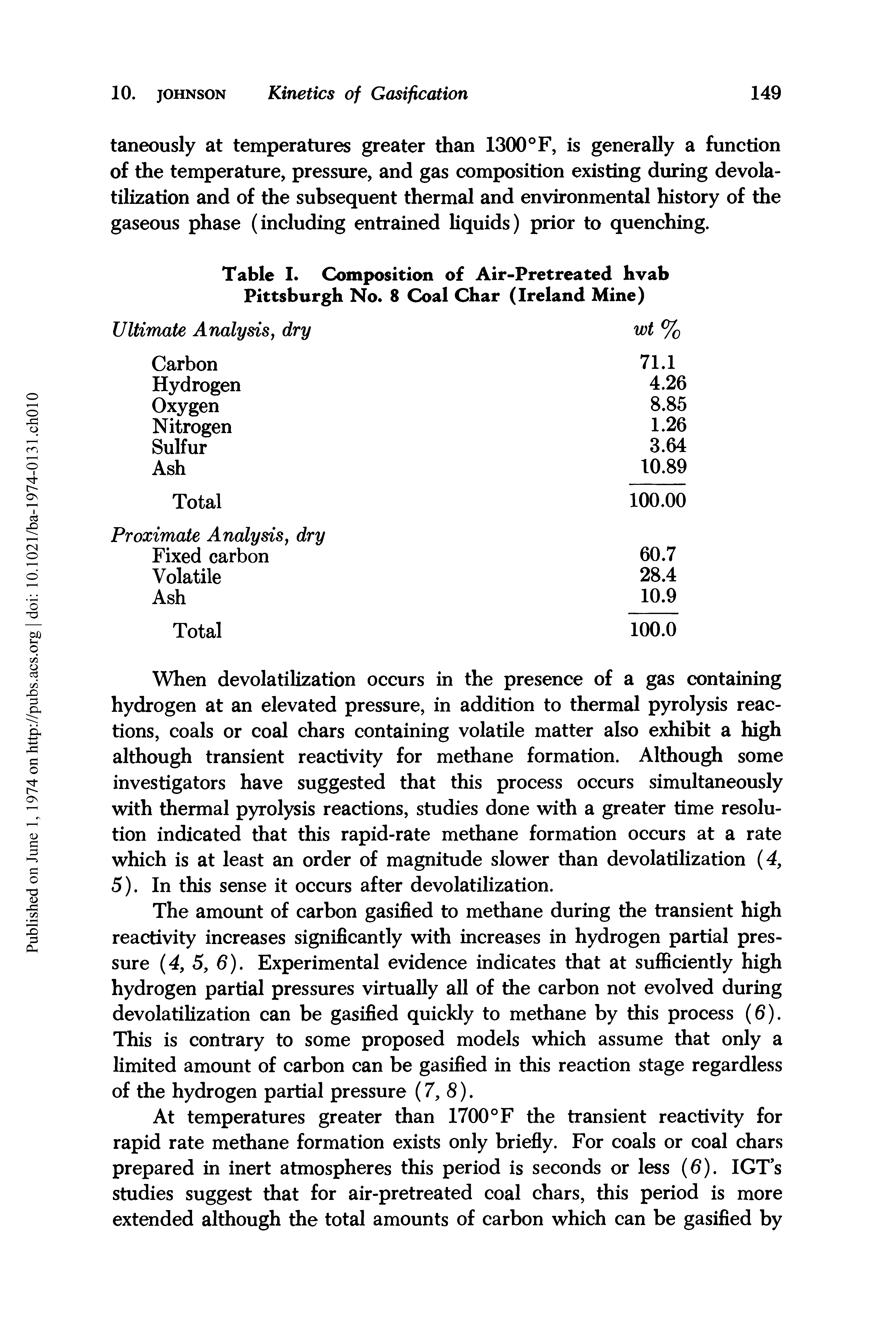 Table I. Composition of Air-Pretreated hvab Pittsburgh No. 8 Coal Char (Ireland Mine)...