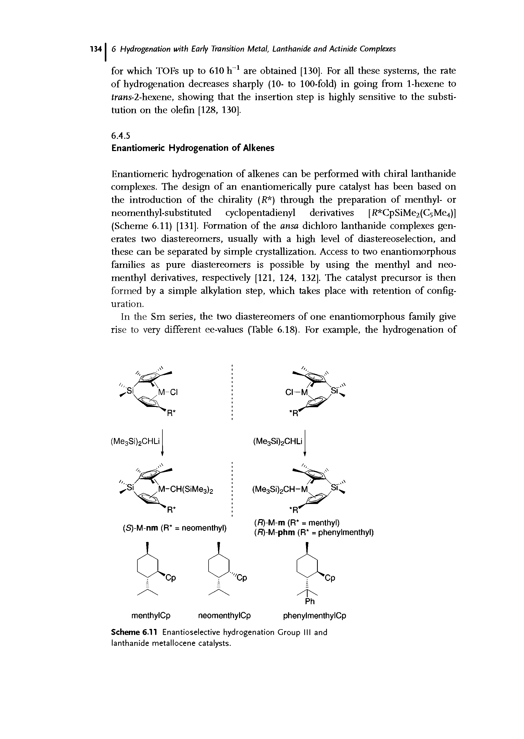Scheme 6.11 Enantioselective hydrogenation Group III and lanthanide metallocene catalysts.