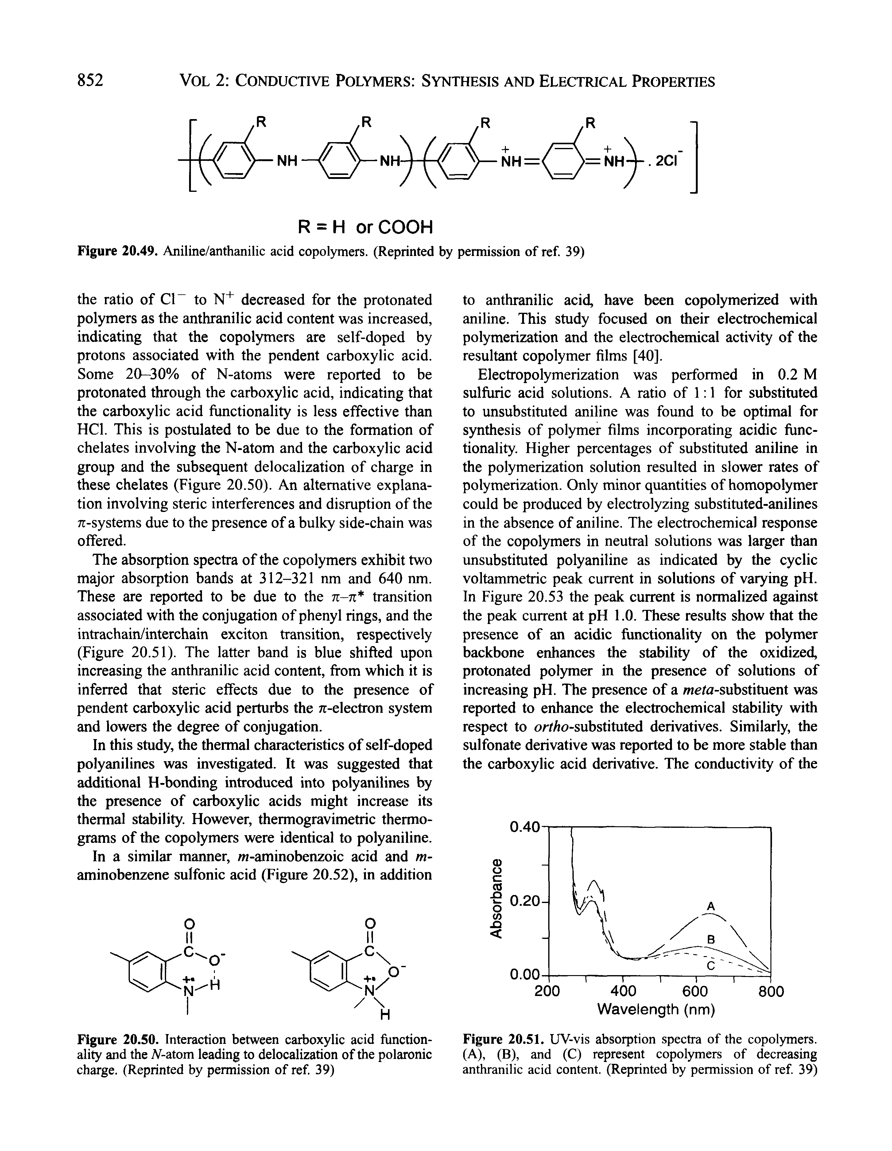 Figure 20.50. Interaction between carboxylic acid functionality and the V-atom leading to delocalization of the polaronic charge. (Reprinted by permission of ref 39)...