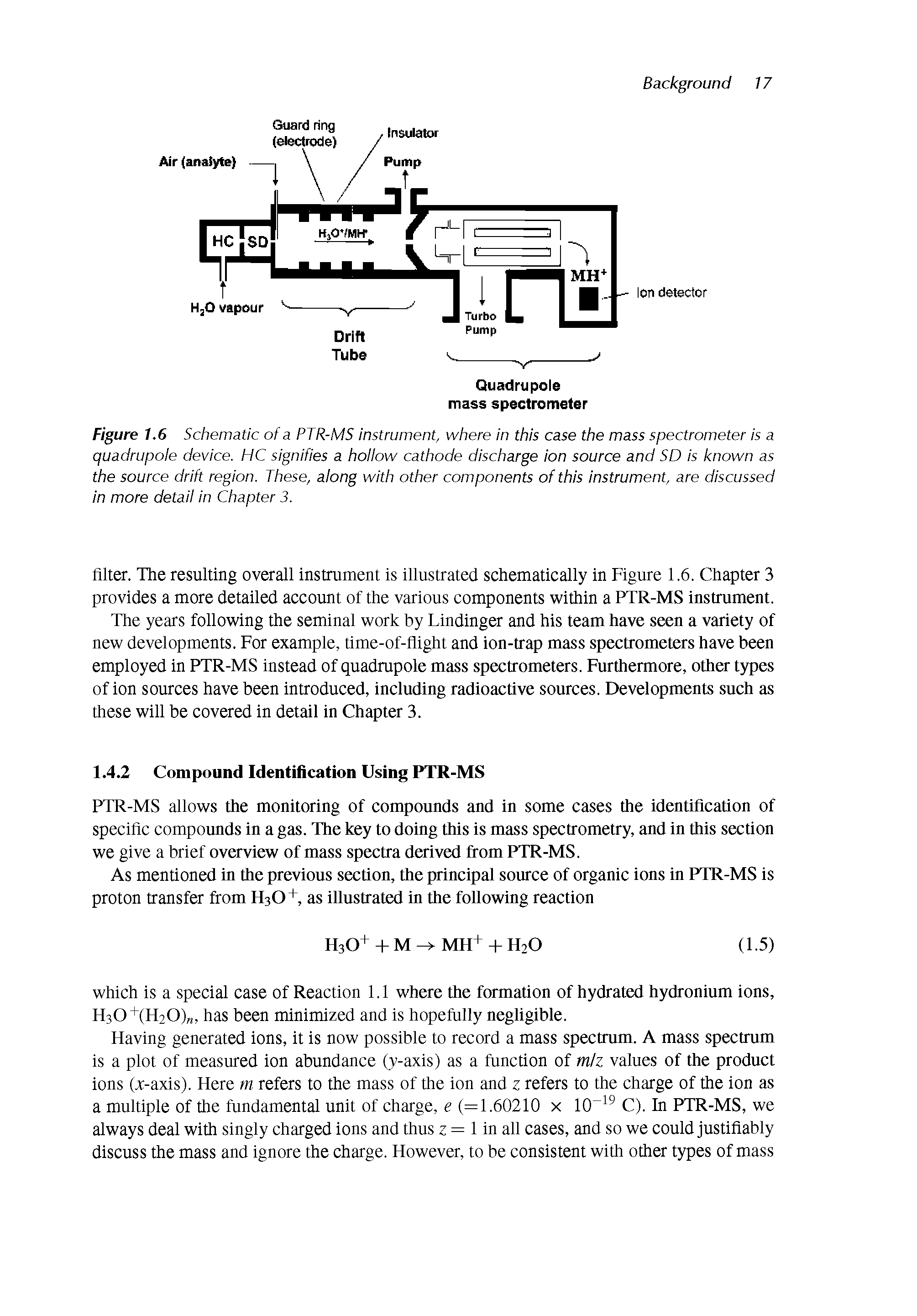 Figure 1.6 Schematic of a PTR-MS instrument, where in this case the mass spectrometer is a quadrupoie device. HC signifies a hoiiow cathode discharge ion source and SD is known as the source drift region. These, along with other components of this instrument, are discussed in more detail in Chapter 3.