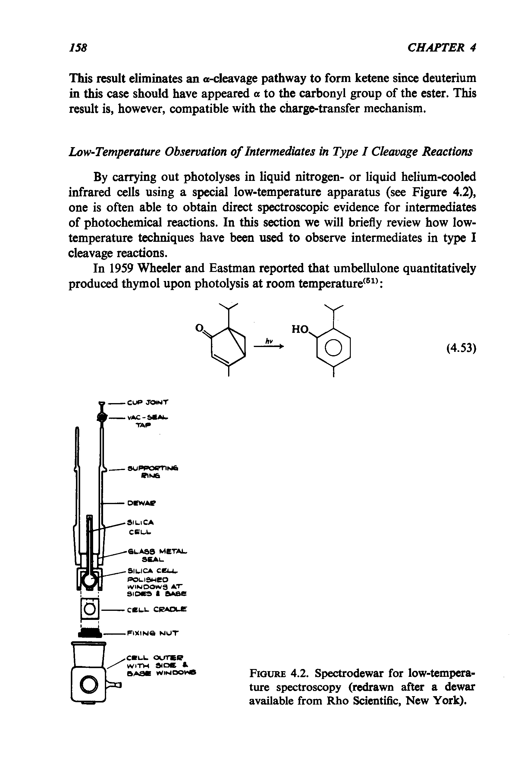 Figure 4.2. Spectrodewar for low-temperature spectroscopy (redrawn after a dewar available from Rho Scientific, New York).