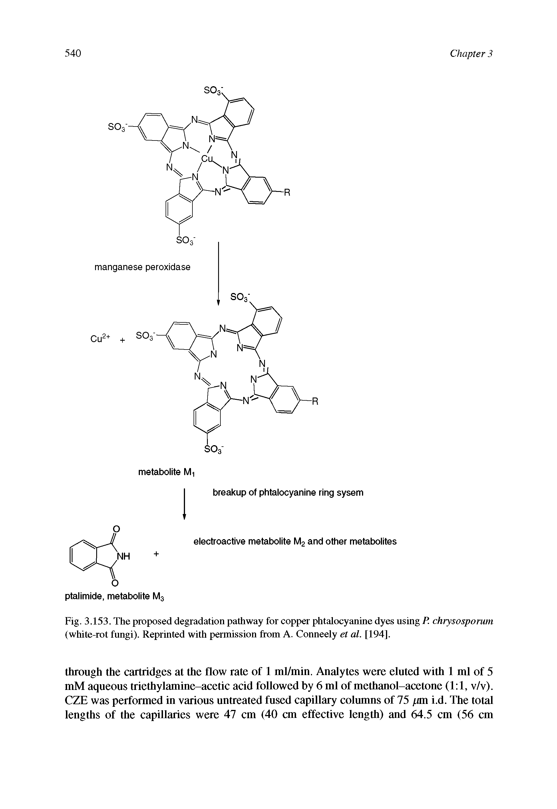 Fig. 3.153. The proposed degradation pathway for copper phtalocyanine dyes using P. chrysosporum (white-rot fungi). Reprinted with permission from A. Conneely el al. [194].