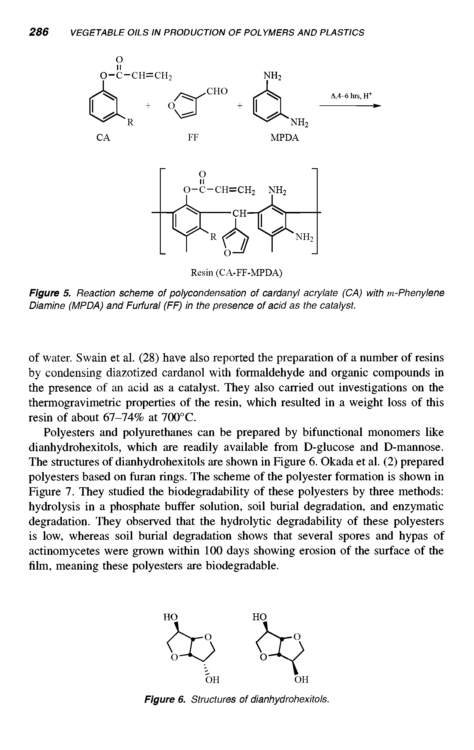 Figure 5. Reaction scheme of polycondensation of cardanyi acrylate (CA) with m-Phenylene Diamine (MPDA) and Furfural (FF) in the presence of acid as the catalyst.