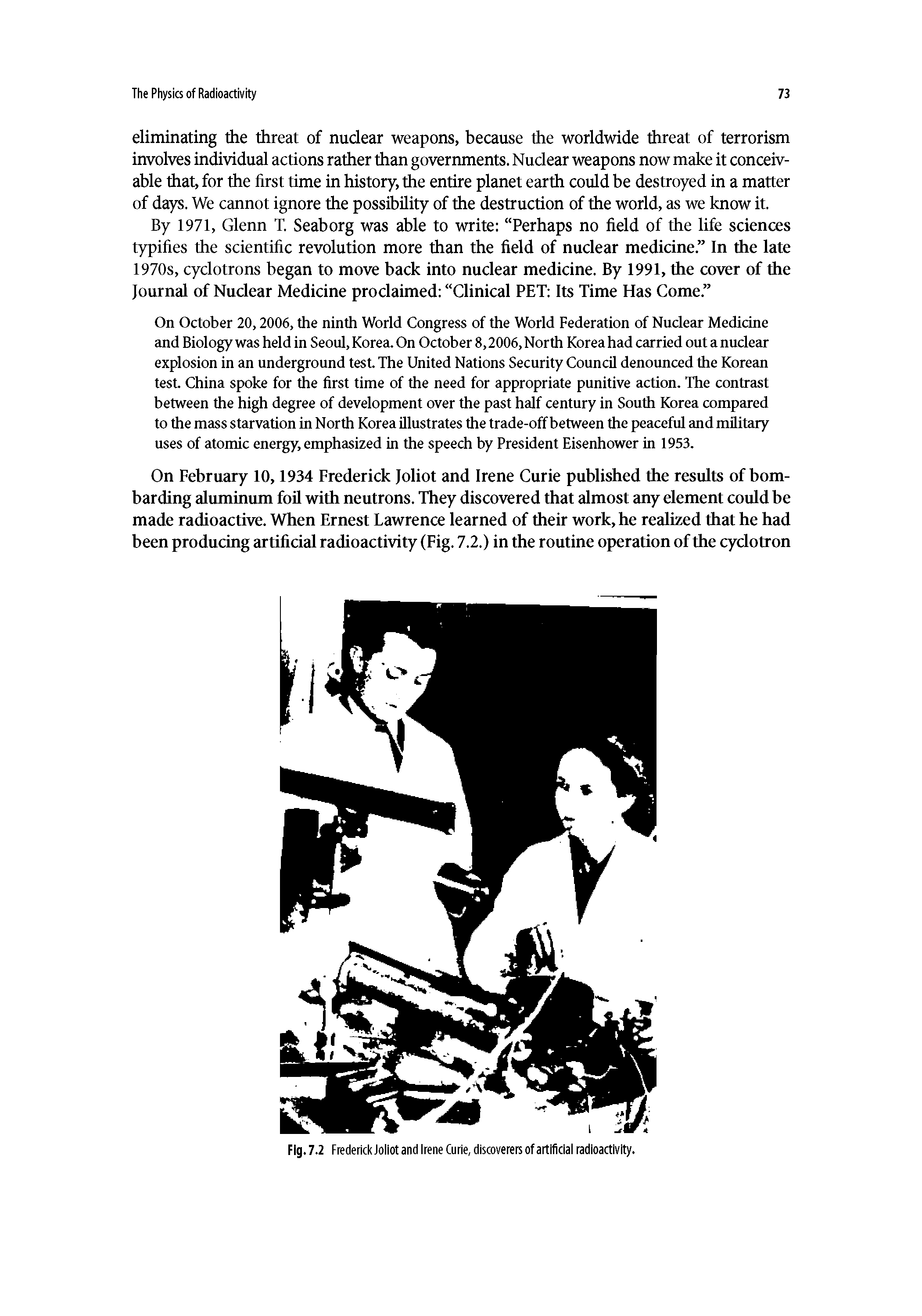Fig. 7.2 Frederick Joliot and Irene Curie, discoverers of artificial radioactivity.