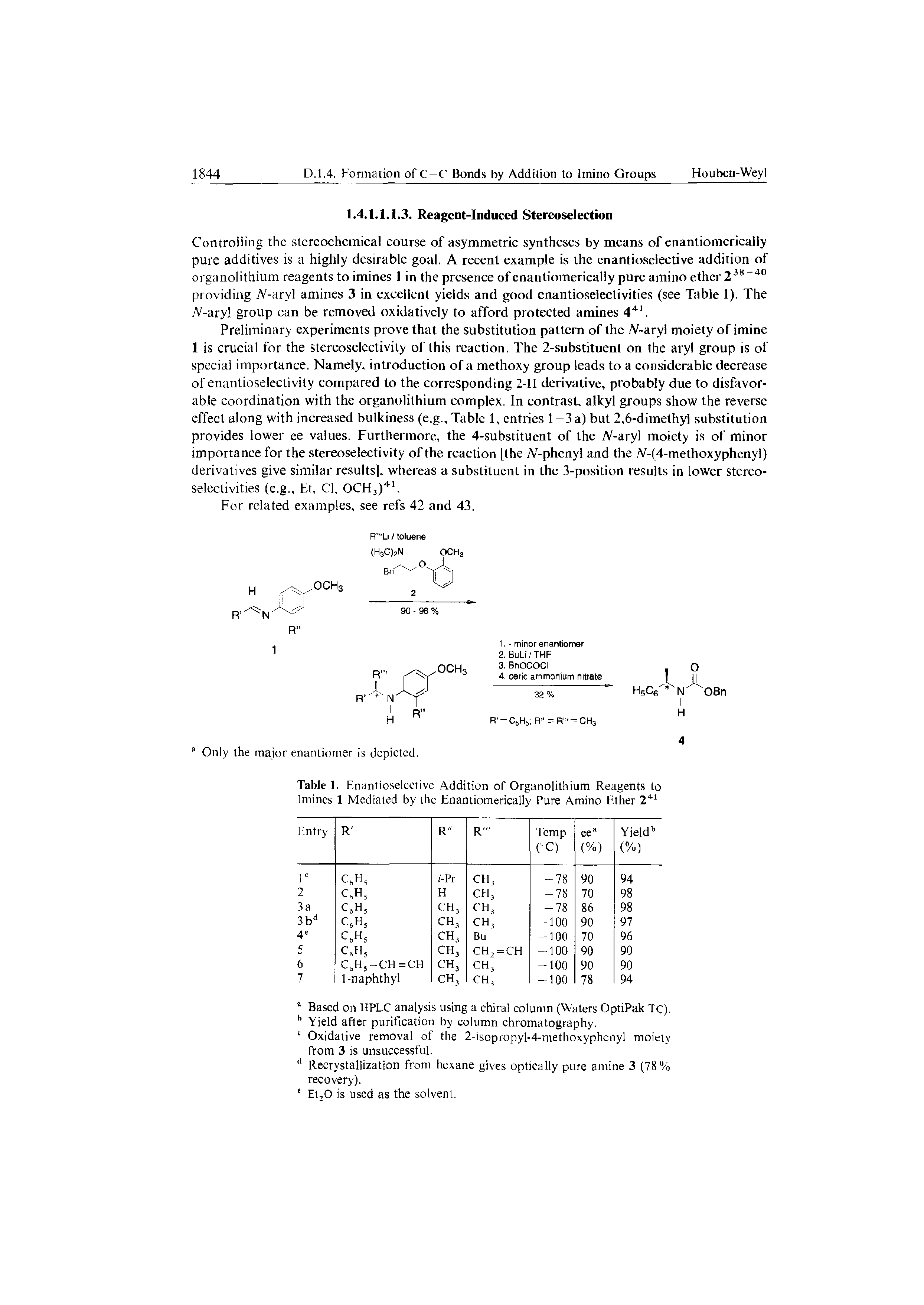 Table 1. Enantioselectivc Addition of Organolithium Reagents to Imines 1 Mediated by the Enantiomerically Pure Amino Ether 241...