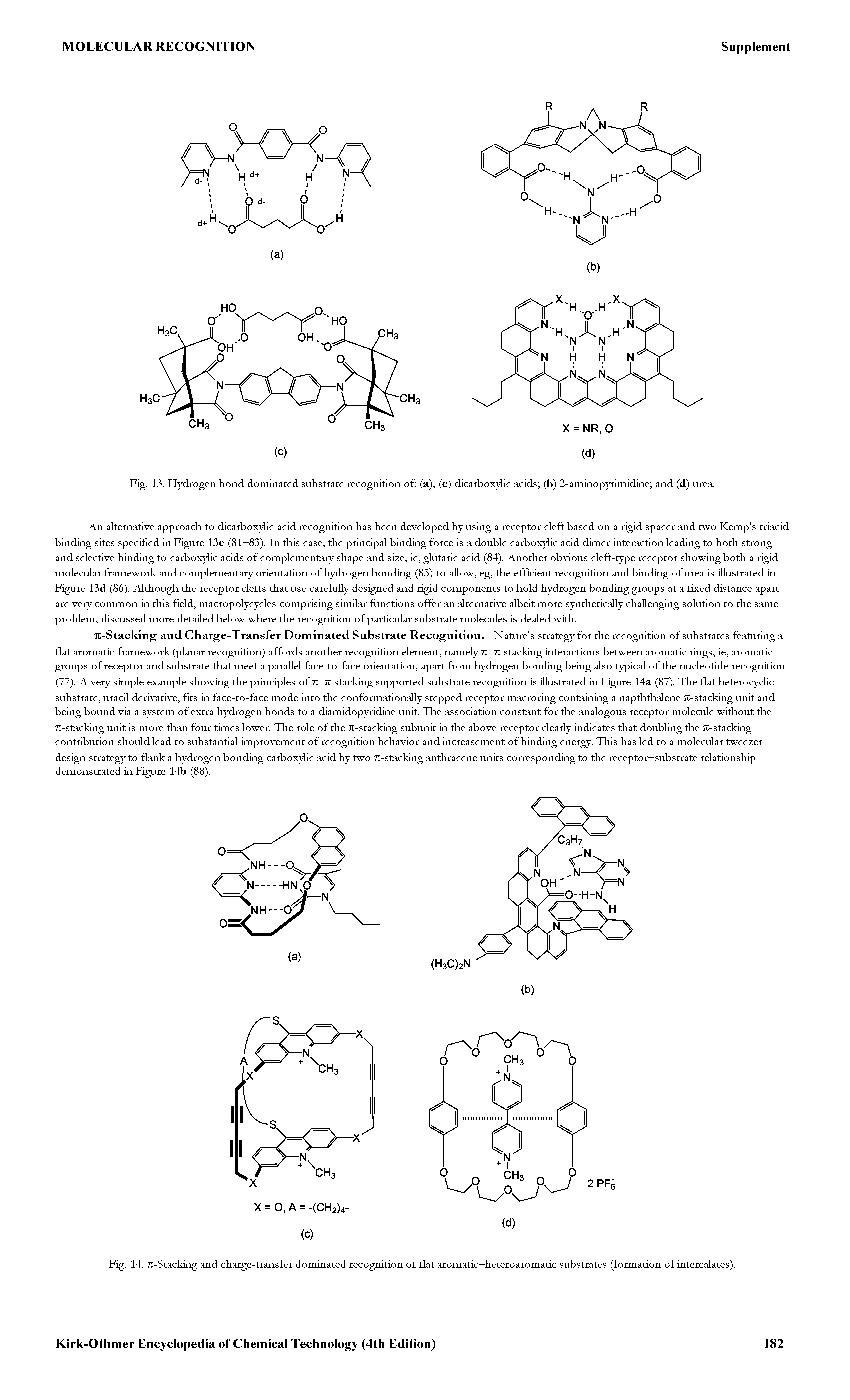 Fig. 14. 71-Stacking and chaige-tiansfei dominated recognition of flat aromatic—heteioaromatic substrates (formation of intercalates).
