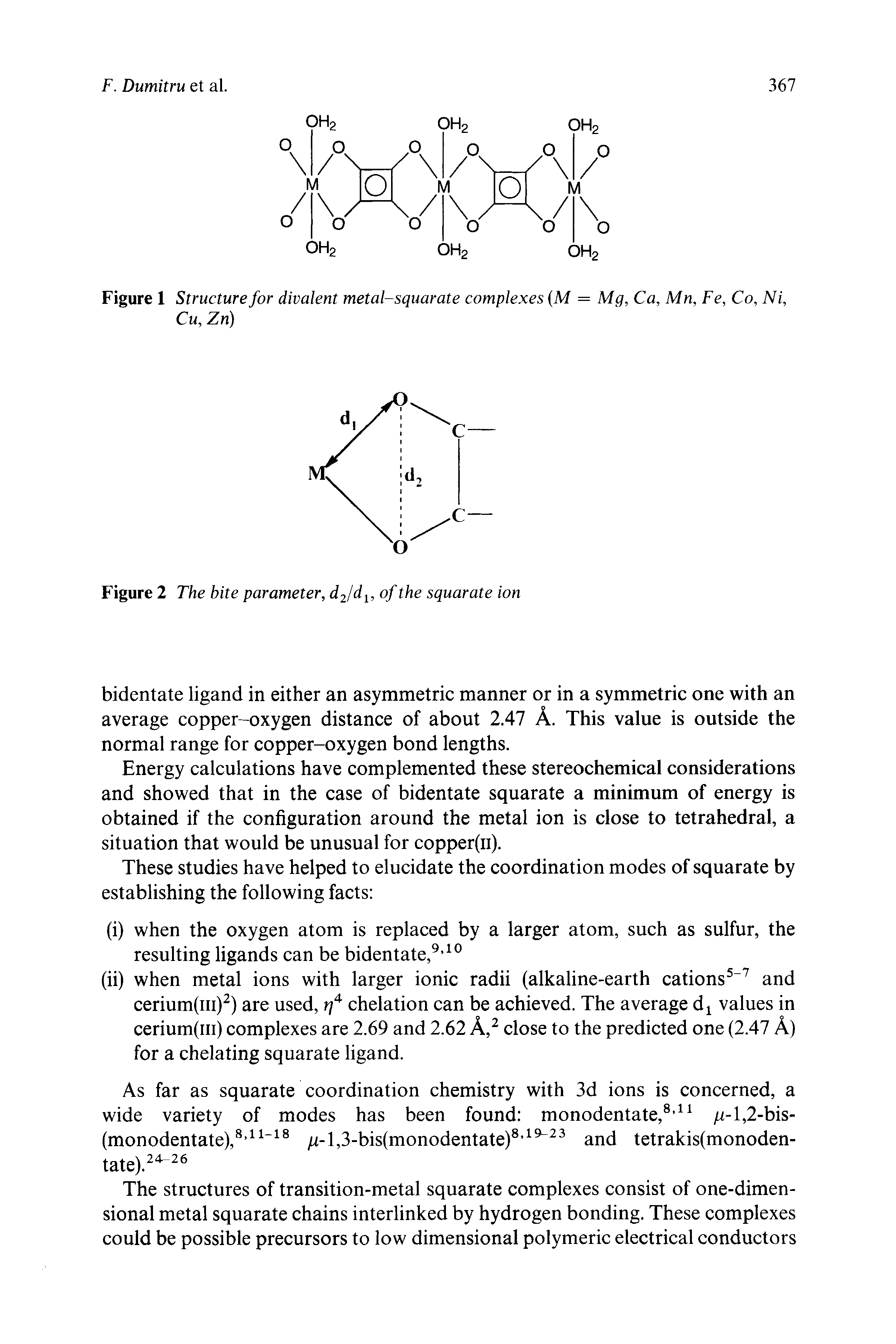 Figure 1 Structure for divalent metal-squarate complexes (M = Mg, Ca, Mn, Fe, Co, Ni, Cu, Zn)...