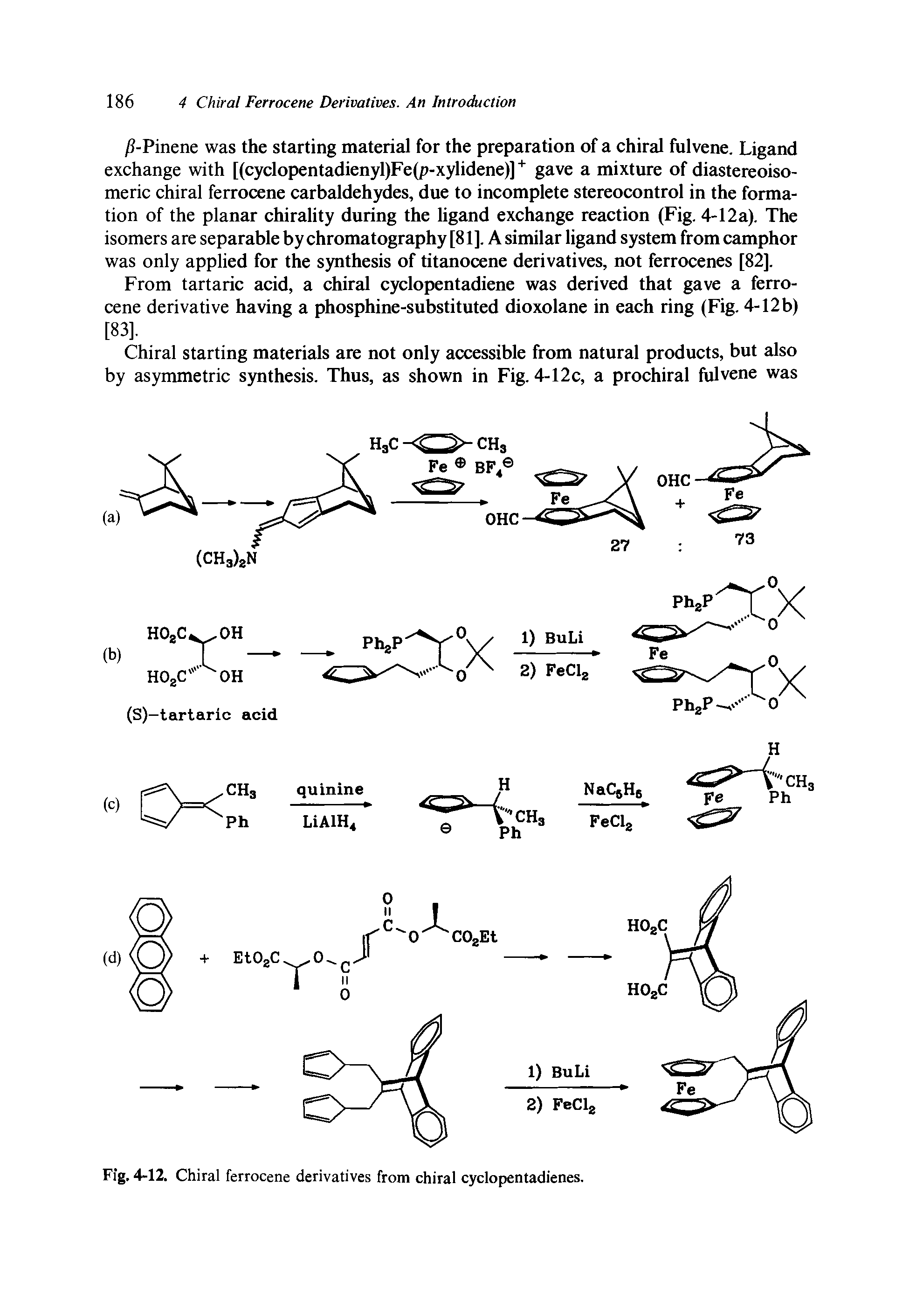Fig. 4-12. Chiral ferrocene derivatives from chiral cyclopentadienes.